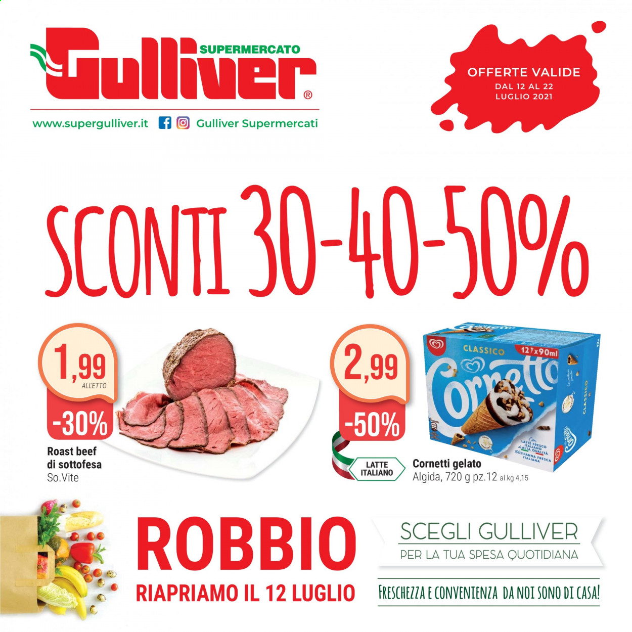 thumbnail - Volantino Gulliver - 12/7/2021 - 22/7/2021 - Prodotti in offerta - croissant, roastbeef, gelato, Algida. Pagina 1.