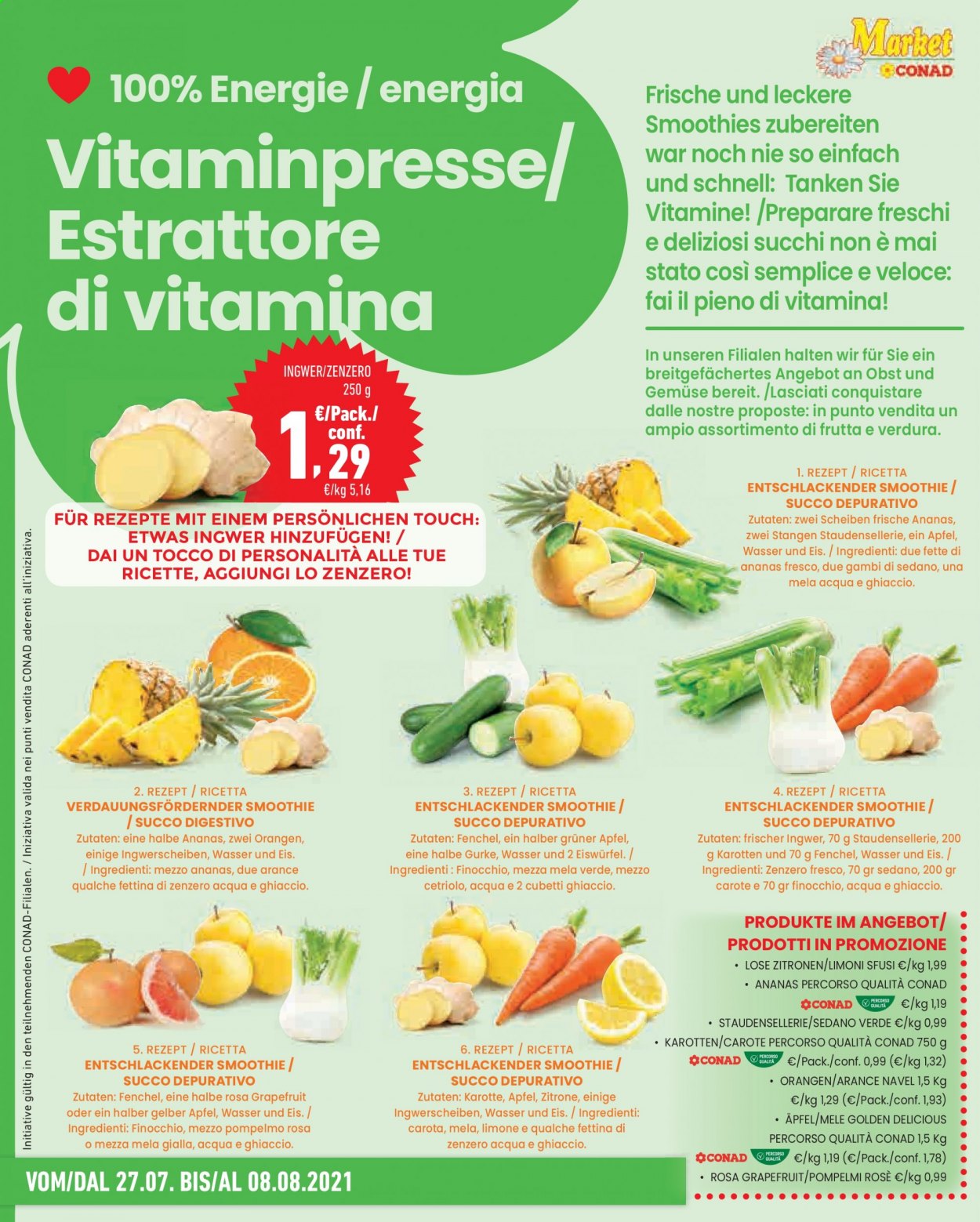 thumbnail - Volantino Conad - 27/7/2021 - 8/8/2021 - Prodotti in offerta - sedano, arancie Navel, Golden Delicious, estrattore. Pagina 2.