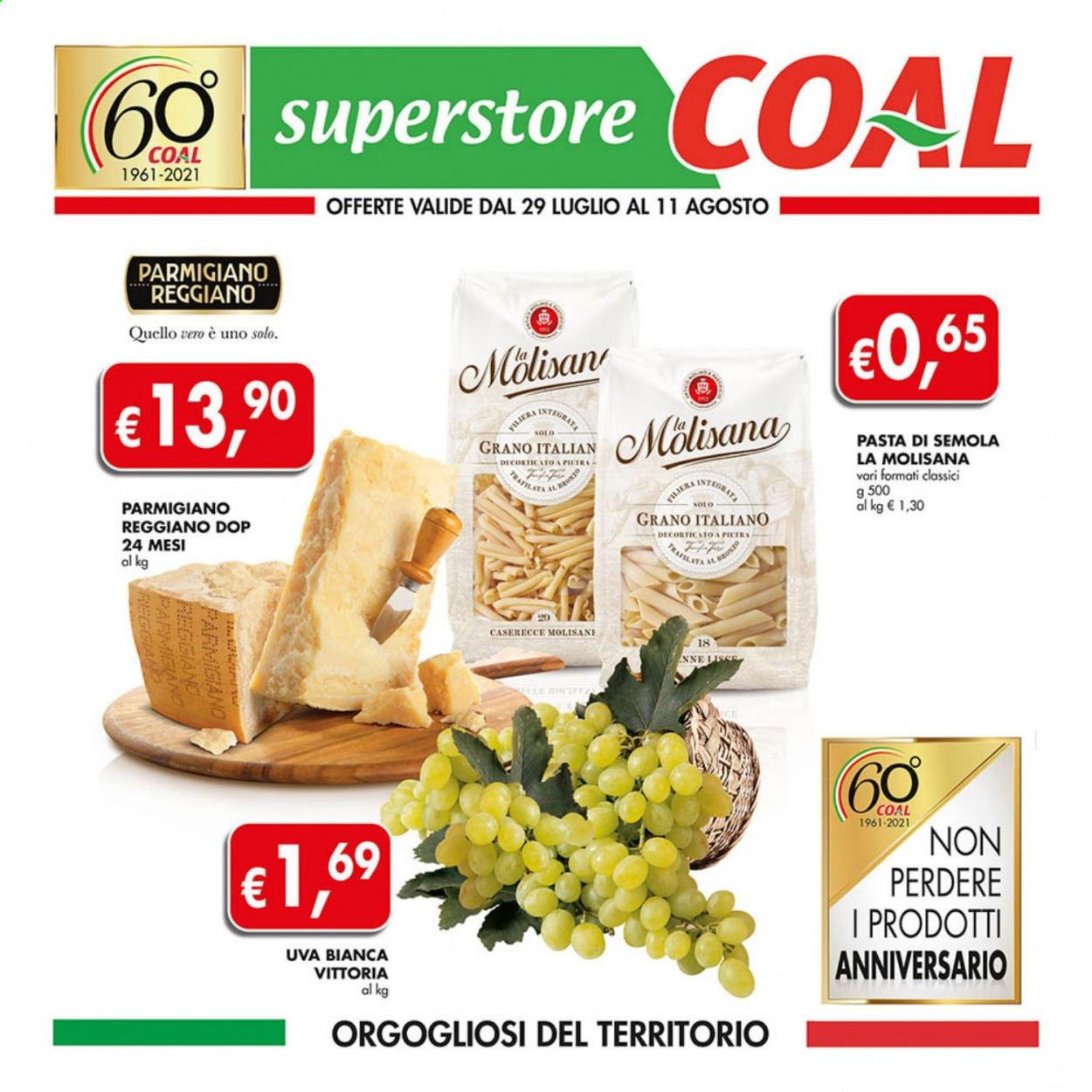 thumbnail - Volantino COAL - 29/7/2021 - 11/8/2021 - Prodotti in offerta - uva, formaggio, parmigiano, pasta. Pagina 1.