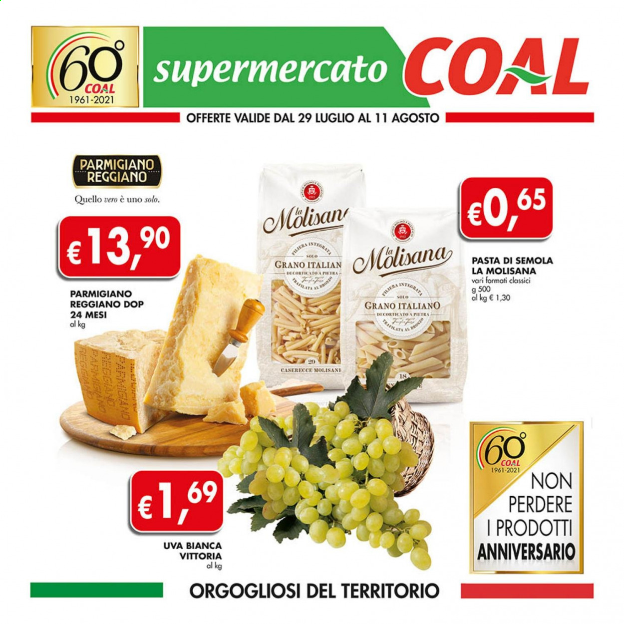 thumbnail - Volantino COAL - 29/7/2021 - 11/8/2021 - Prodotti in offerta - uva, formaggio, parmigiano, pasta. Pagina 1.