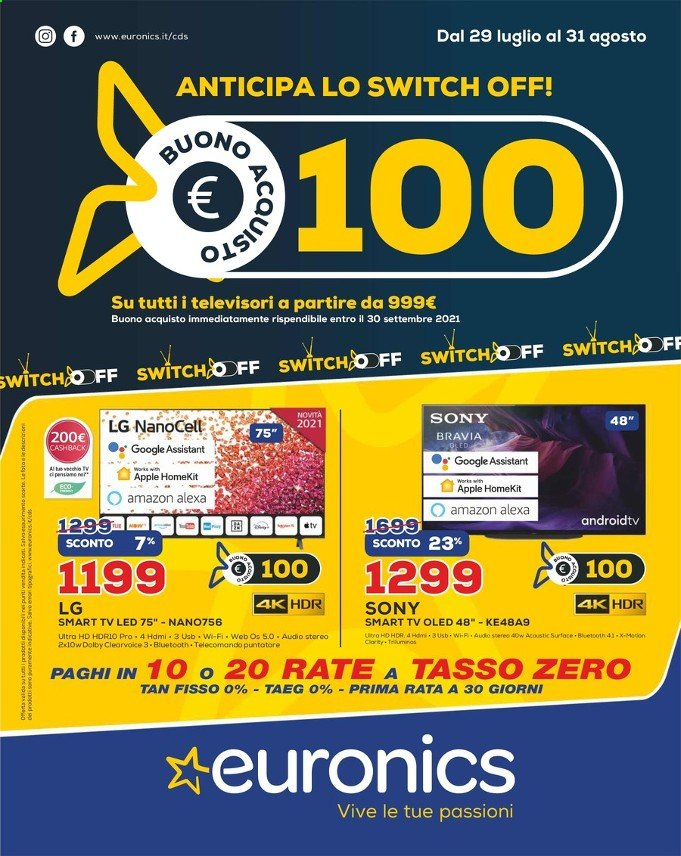 Volantino Euronics - 29/7/2021 - 31/8/2021. Pagina 1