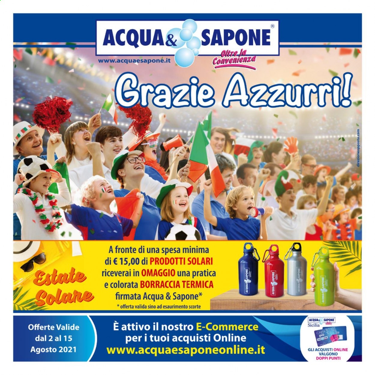 thumbnail - Volantino Acqua & Sapone - 2/8/2021 - 15/8/2021 - Prodotti in offerta - sapone, borraccia. Pagina 1.