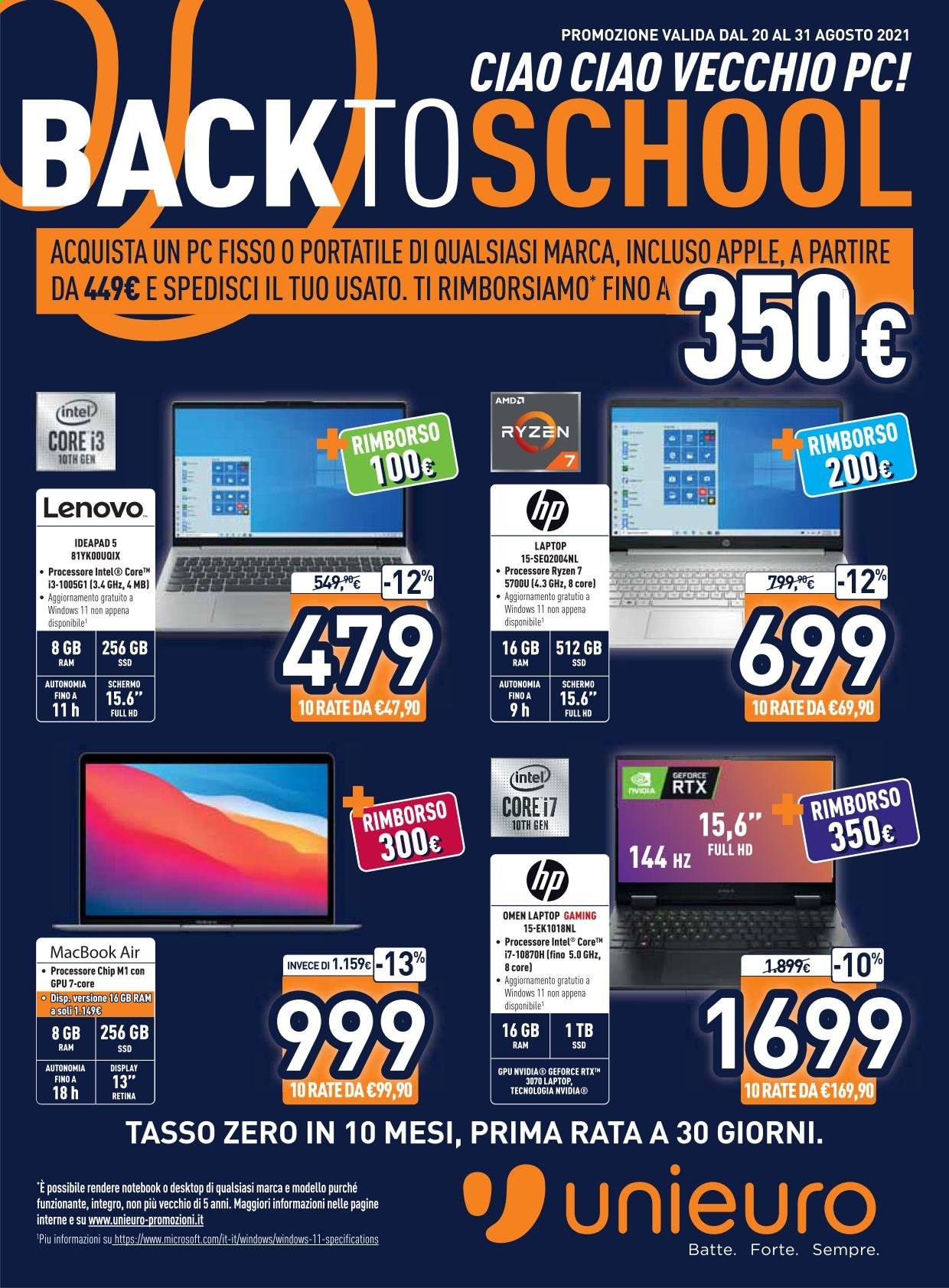 Volantino Unieuro - 20/8/2021 - 31/8/2021. Pagina 1