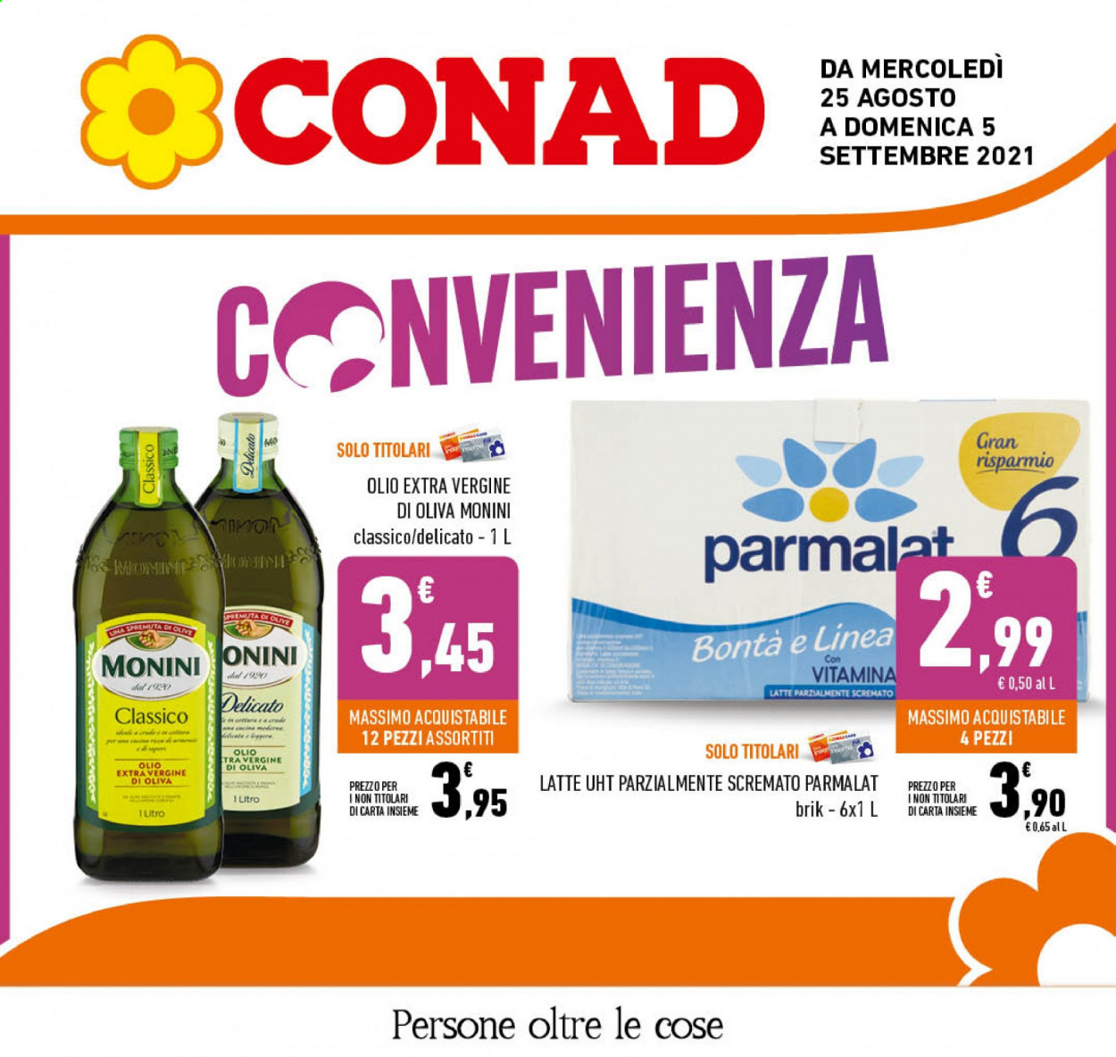 thumbnail - Volantino Conad - 25/8/2021 - 5/9/2021 - Prodotti in offerta - Parmalat, latte, olio, Monini. Pagina 1.