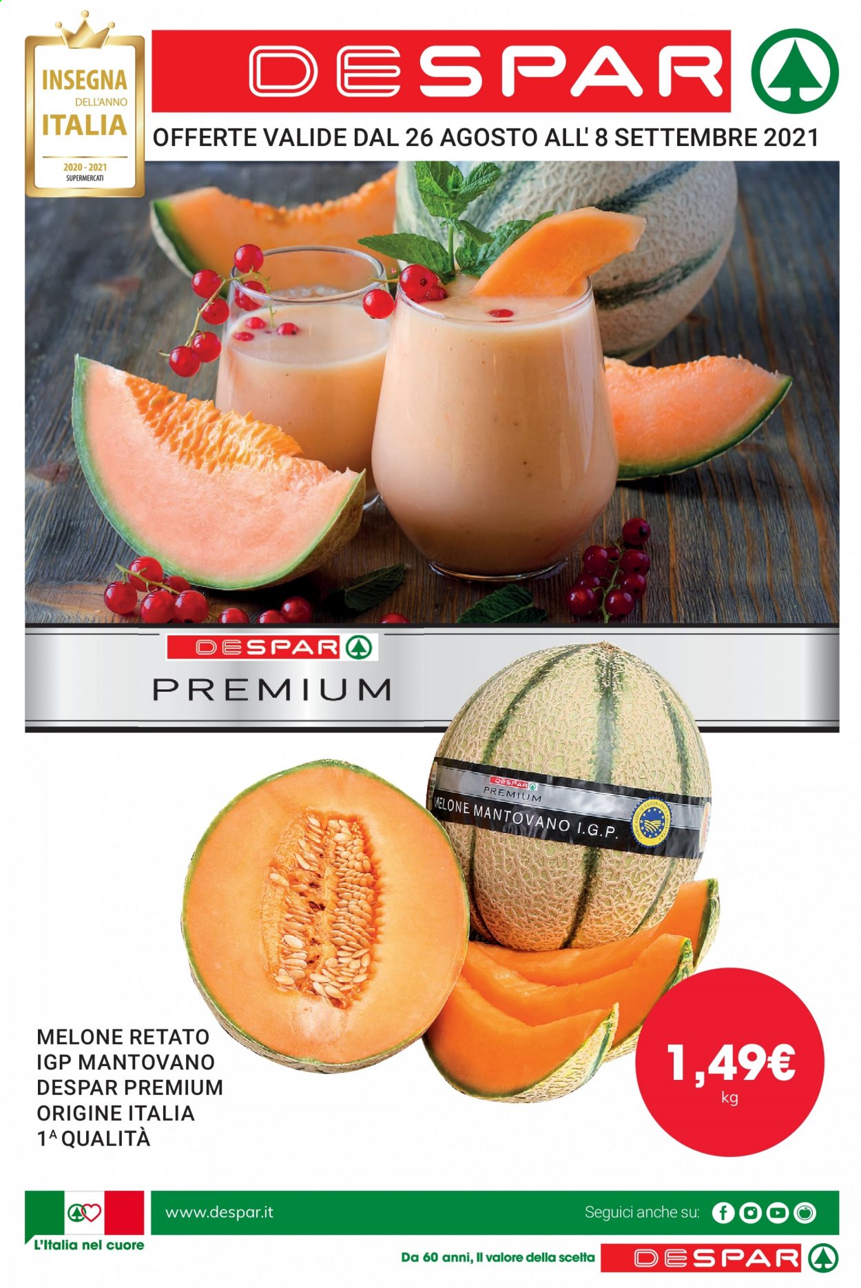 thumbnail - Volantino Despar - 26/8/2021 - 8/9/2021 - Prodotti in offerta - melone, melone retato. Pagina 1.