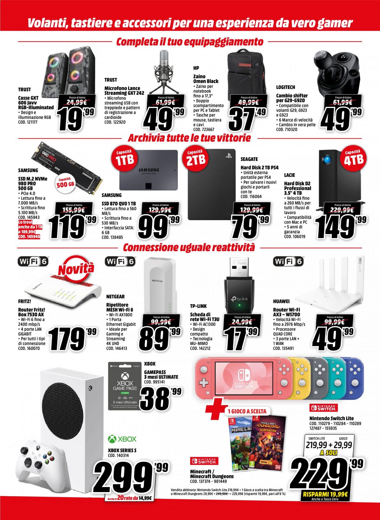 thumbnail - Volantino MediaWorld - 1/9/2021 - 12/9/2021 - Prodotti in offerta - Hewlett-Packard, Huawei, tablet, Samsung, notebook, tastiera, router, Seagate, TP-Link, mouse, Logitech, router WiFi, Nintendo Switch, PlayStation 4, Xbox, Xbox Series S, Nintendo Switch Lite. Pagina 3.