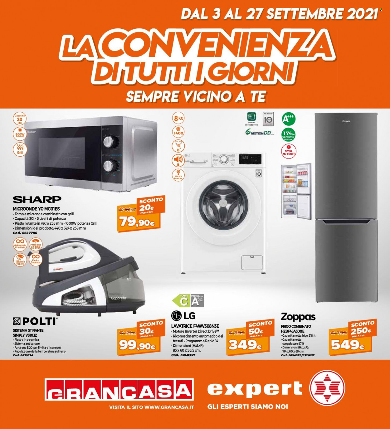 thumbnail - Volantino Expert - 3/9/2021 - 27/9/2021 - Prodotti in offerta - LG, Sharp, congelatore, lavatrice, ferro da stiro, sistema stirante. Pagina 1.