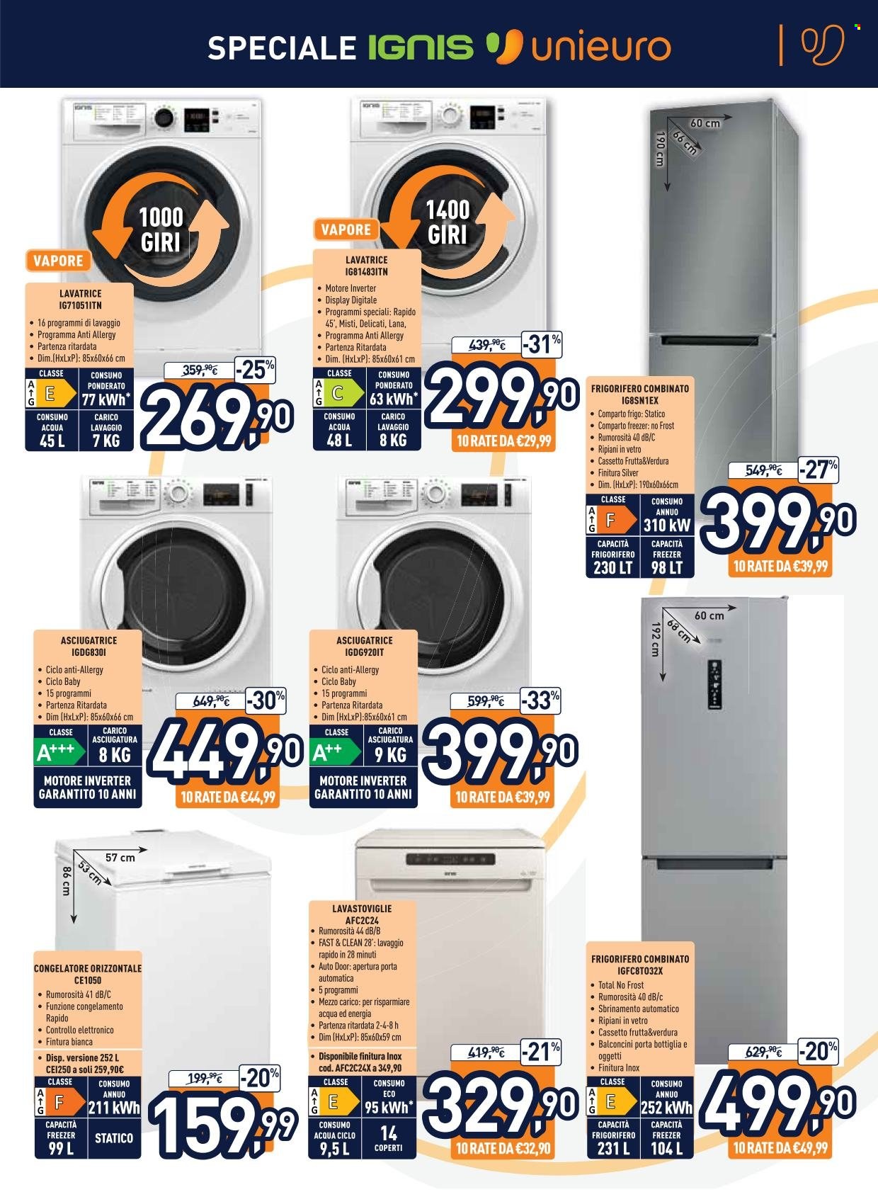 thumbnail - Volantino Unieuro - 10/9/2021 - 23/9/2021 - Prodotti in offerta - frigorifero, frigorifero combinato, congelatore, lavastoviglie, lavatrice, asciugatrice. Pagina 33.