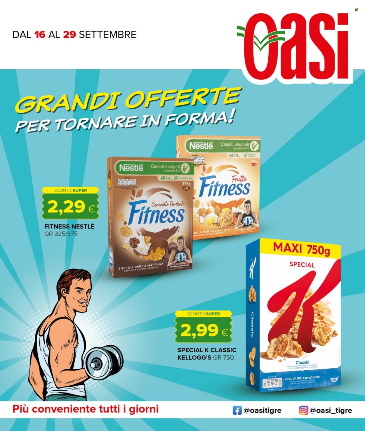 thumbnail - Volantino Oasi - 16/9/2021 - 29/9/2021 - Prodotti in offerta - Nestlé, cereali, Kellogg's, Nestlé Fitness. Pagina 1.