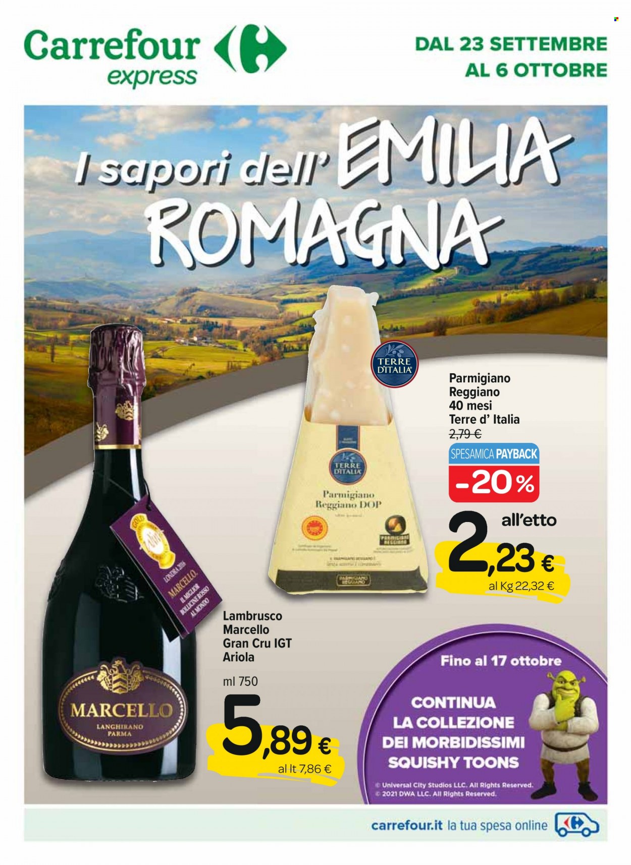 thumbnail - Volantino Carrefour - 23/9/2021 - 6/10/2021 - Prodotti in offerta - formaggio, parmigiano, Lambrusco. Pagina 1.