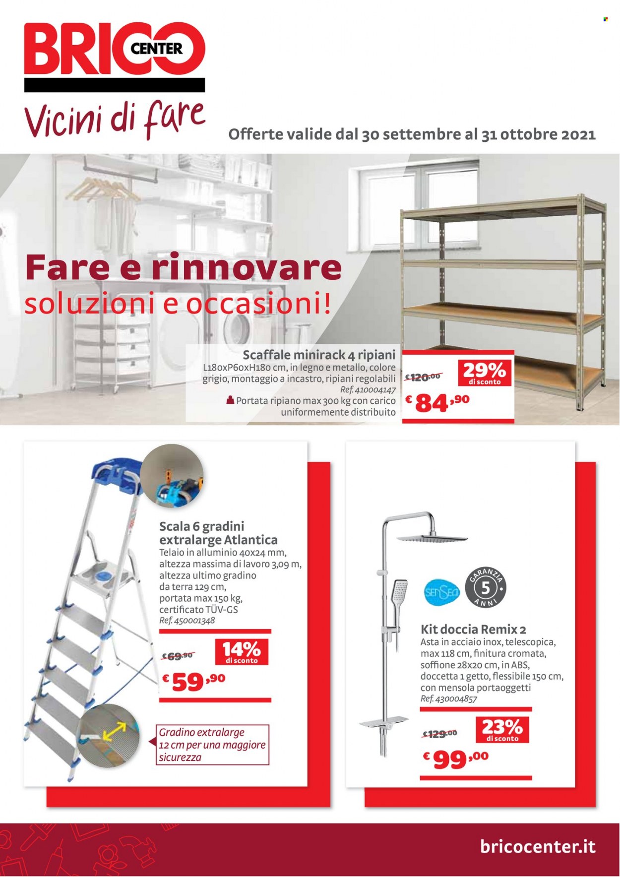 thumbnail - Volantino Bricocenter - 30/9/2021 - 31/10/2021 - Prodotti in offerta - doccia, kit doccia, doccetta, scaffale, scala. Pagina 1.