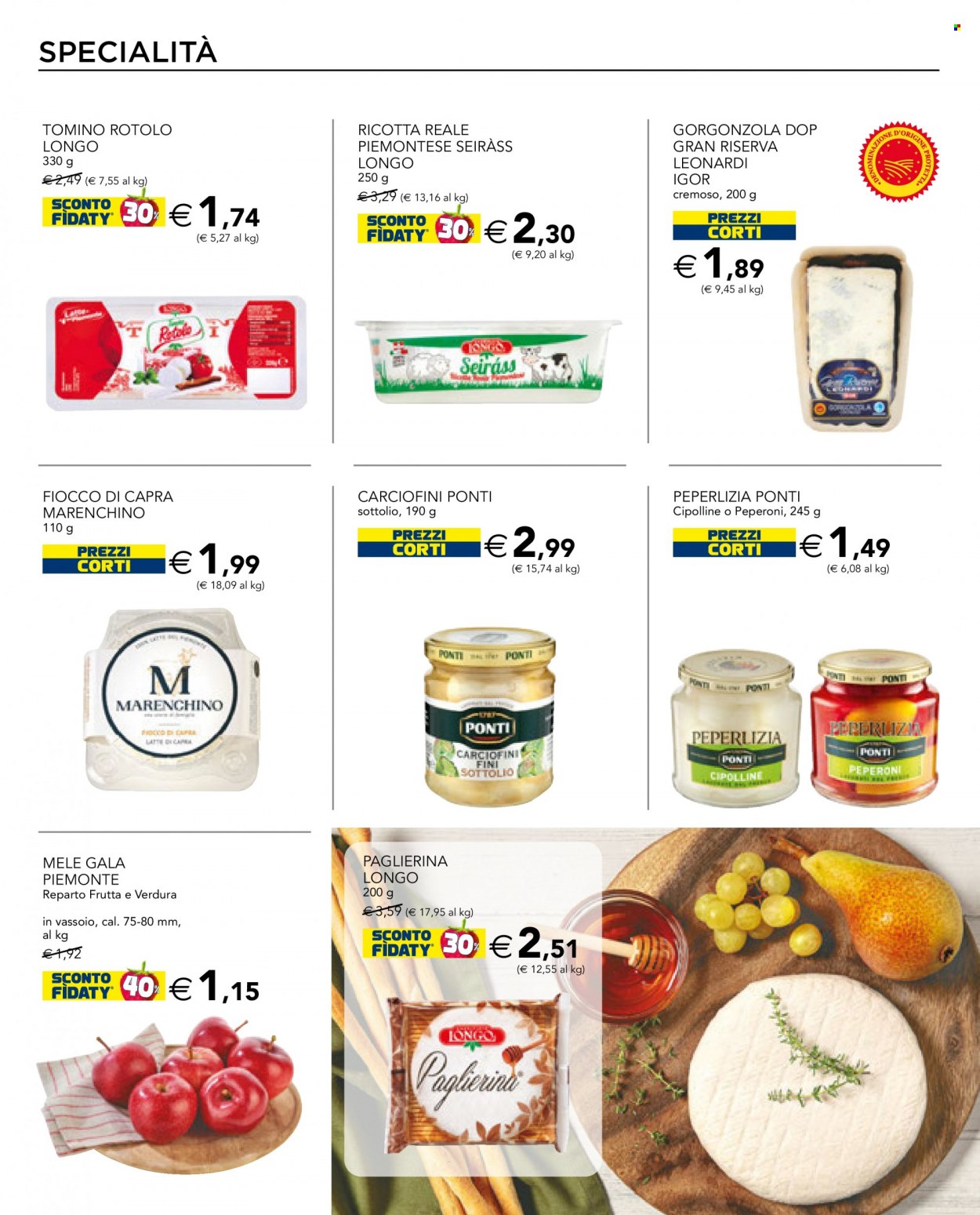 thumbnail - Volantino Esselunga - 30/9/2021 - 13/10/2021 - Prodotti in offerta - carciofi, mele, formaggio, ricotta, gorgonzola, tomino, peperlizia, Ponti. Pagina 4.
