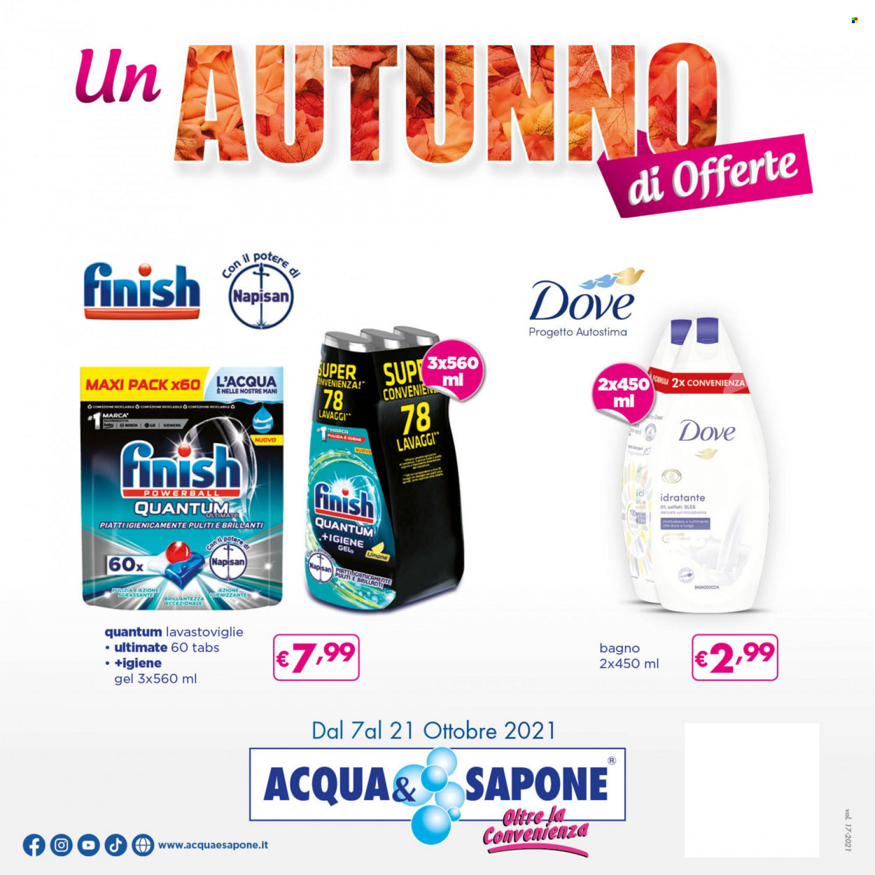 thumbnail - Volantino Acqua & Sapone - 7/10/2021 - 21/10/2021 - Prodotti in offerta - Napisan, Finish, sapone, gel doccia. Pagina 1.
