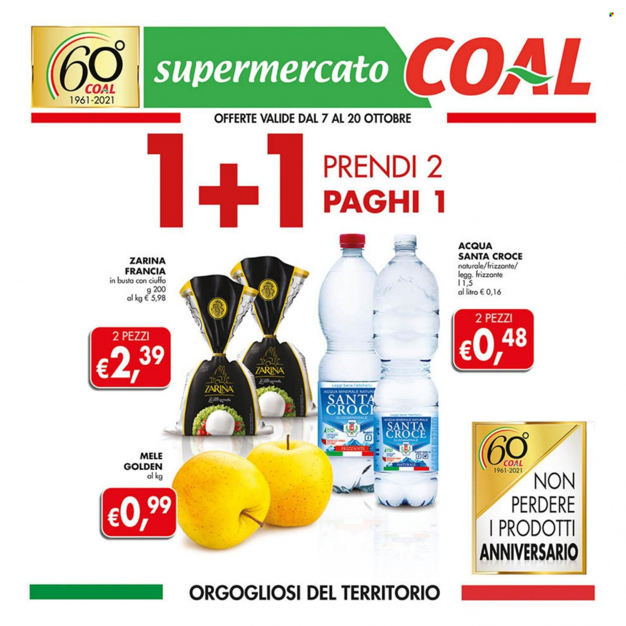 thumbnail - Volantino COAL - 7/10/2021 - 20/10/2021 - Prodotti in offerta - mele, acqua minerale. Pagina 1.
