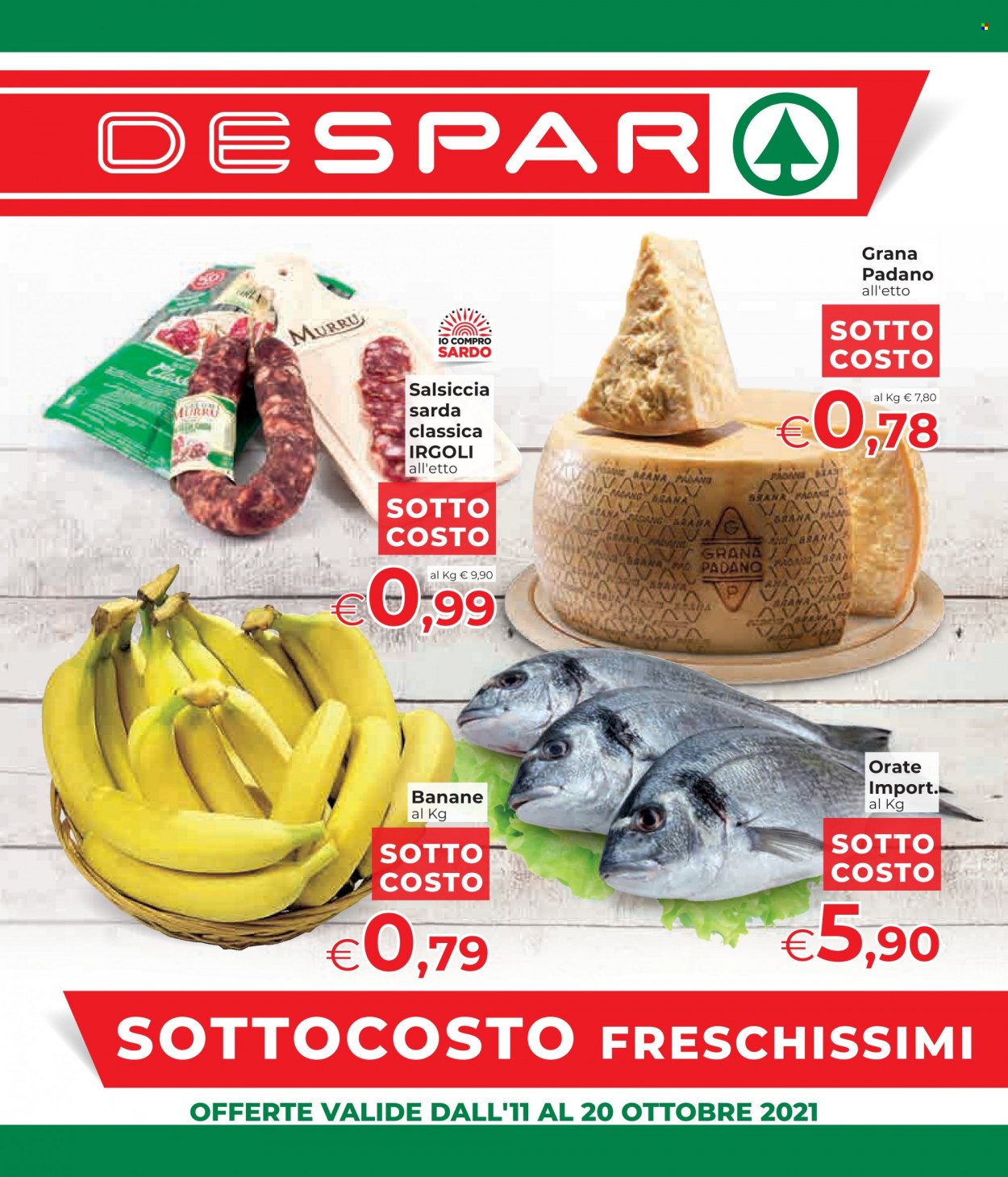 thumbnail - Volantino Despar - 11/10/2021 - 20/10/2021 - Prodotti in offerta - banane, salsiccia, Giovanni Rana, formaggio, Grana Padano. Pagina 1.
