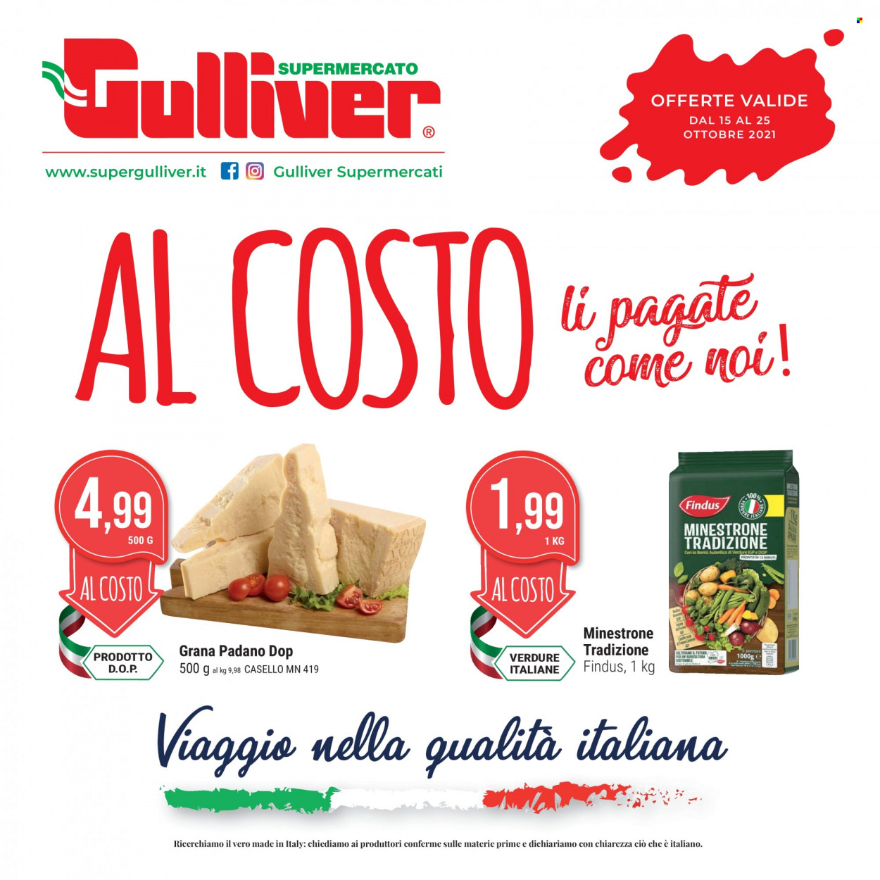 thumbnail - Volantino Gulliver - 15/10/2021 - 25/10/2021 - Prodotti in offerta - Findus, minestrone, formaggio, Grana Padano. Pagina 1.