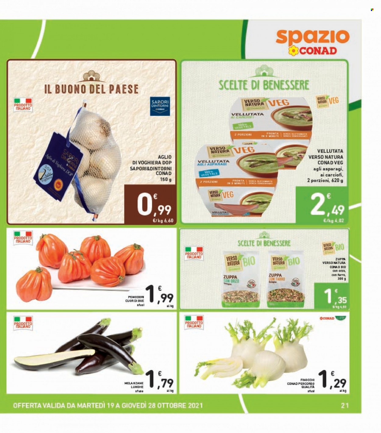 thumbnail - Volantino Conad - 19/10/2021 - 28/10/2021 - Prodotti in offerta - aglio, finocchio, zuppa, vellutata, orzo. Pagina 21.
