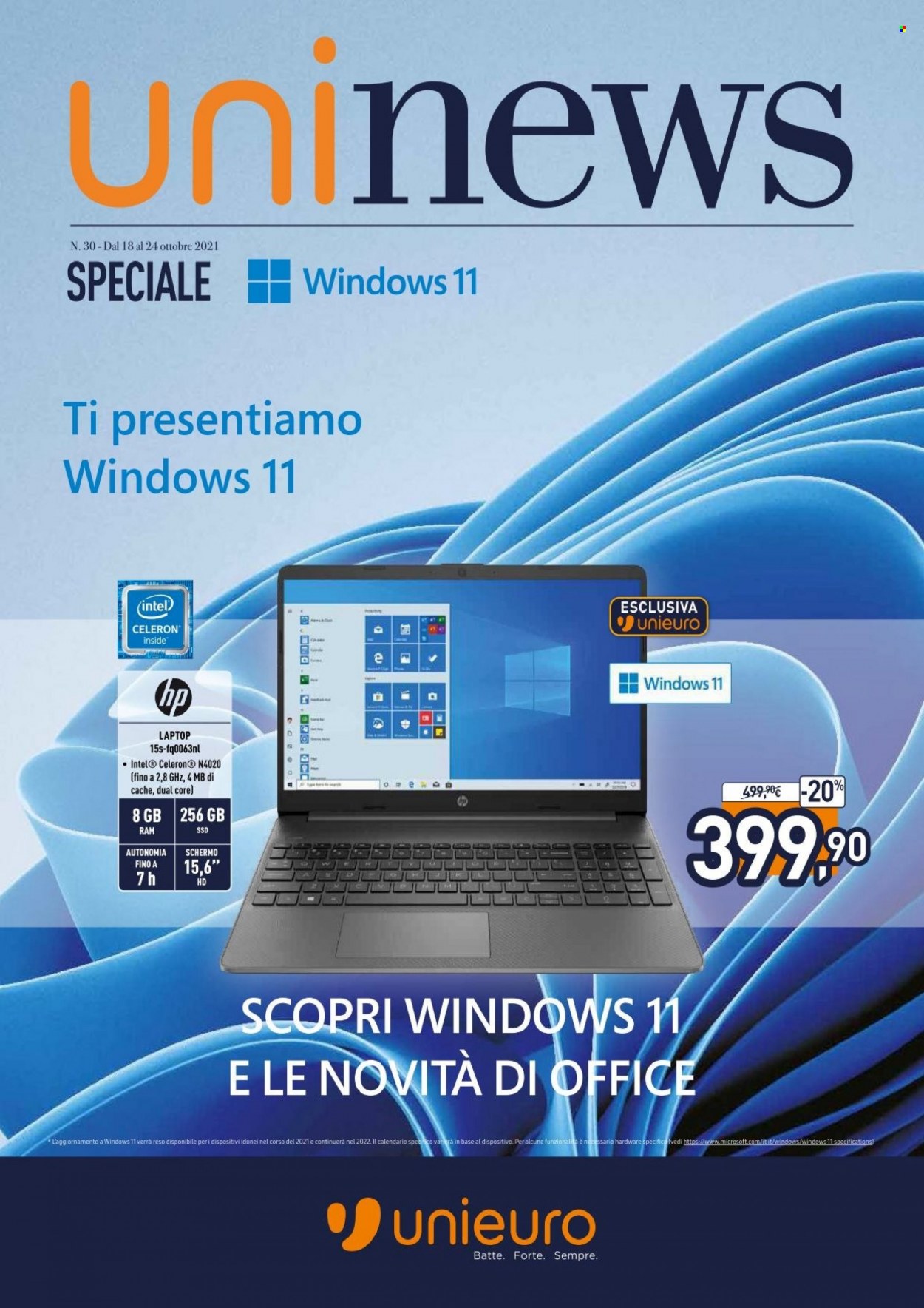thumbnail - Volantino Unieuro - 18/10/2021 - 24/10/2021 - Prodotti in offerta - Hewlett-Packard, laptop, Intel. Pagina 1.