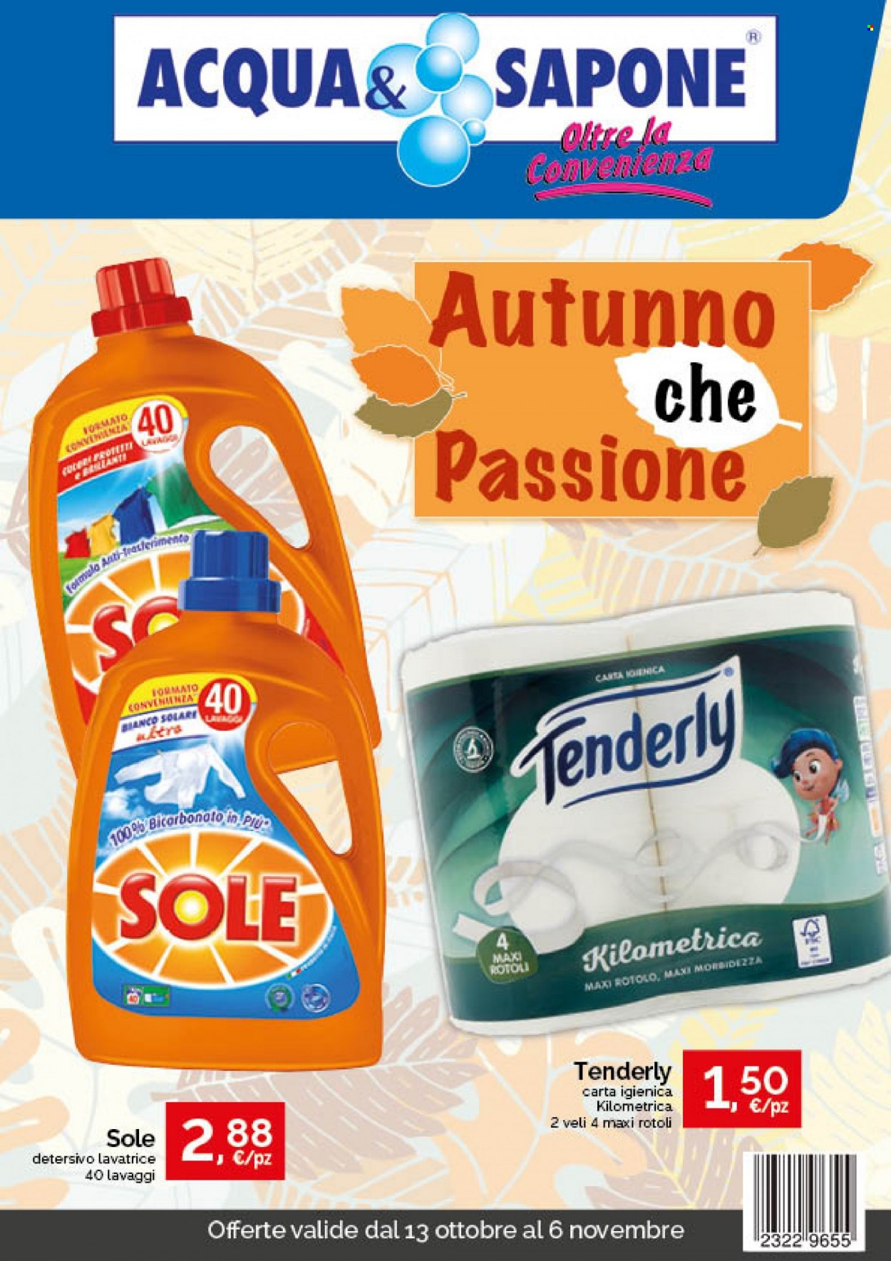 thumbnail - Volantino Acqua & Sapone - 13/10/2021 - 6/11/2021 - Prodotti in offerta - carta igienica, Tenderly, detersivo per lavatrice, sapone. Pagina 1.