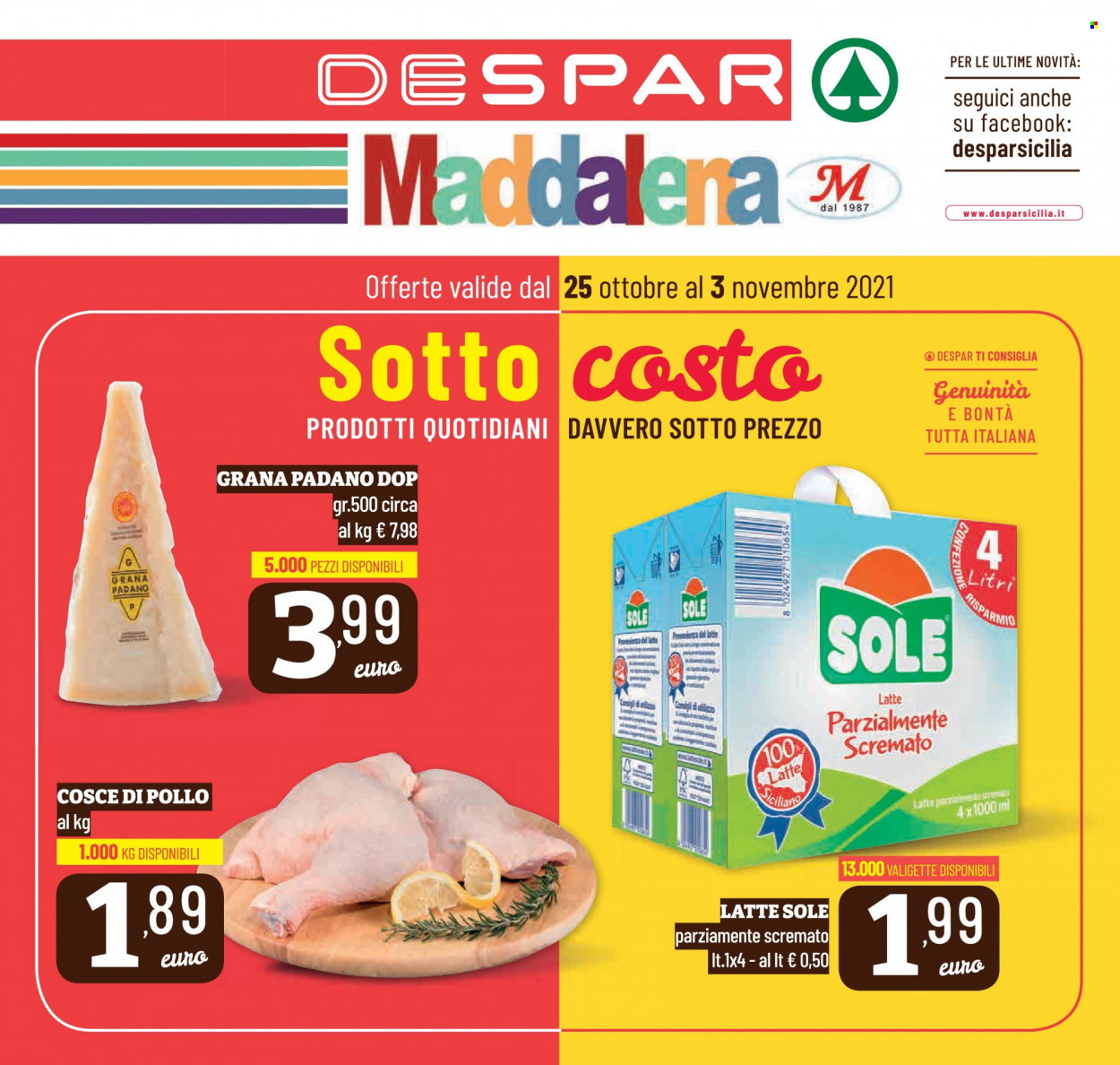 thumbnail - Volantino Despar - 25/10/2021 - 3/11/2021 - Prodotti in offerta - cosce di pollo, formaggio, Grana Padano. Pagina 1.