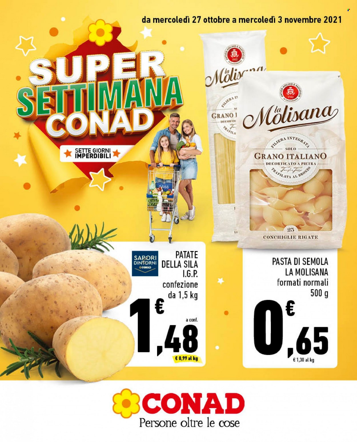 thumbnail - Volantino Conad - 27/10/2021 - 3/11/2021 - Prodotti in offerta - patate, pasta. Pagina 1.