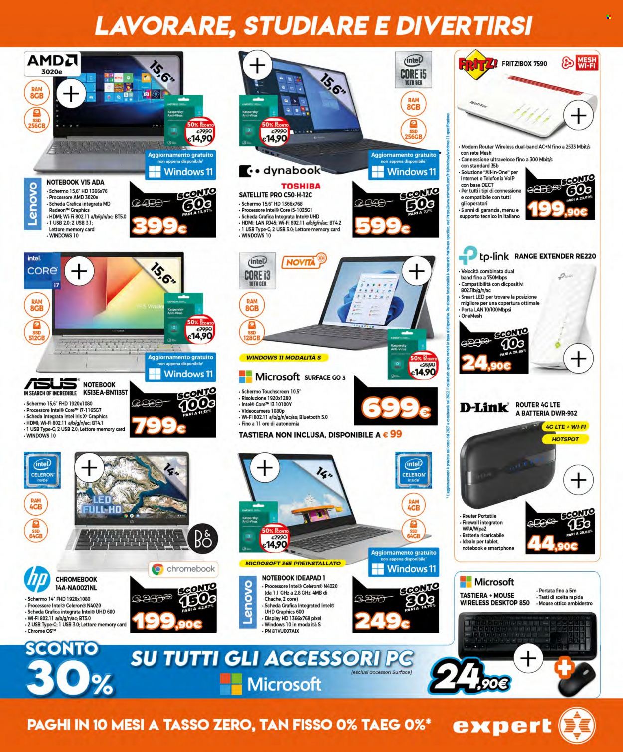 thumbnail - Volantino Expert - 1/11/2021 - 14/11/2021 - Prodotti in offerta - Hewlett-Packard, Asus, Lenovo, tablet, notebook, router, Wi-Fi Extender, smartphone, Intel, Toshiba, TP-Link, mouse, mouse ottico, videocamera. Pagina 6.