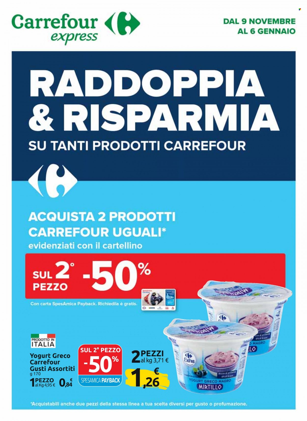thumbnail - Volantino Carrefour - 9/11/2021 - 6/1/2022 - Prodotti in offerta - yogurt, yogurt greco. Pagina 1.