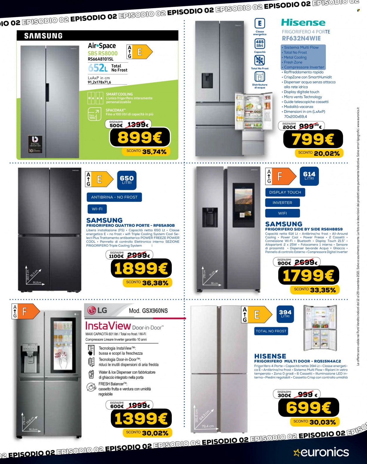 thumbnail - Volantino Euronics - 12/11/2021 - 29/11/2021 - Prodotti in offerta - Samsung, fotocamera, frigorifero, frigorifero due porte, fabbricatore di ghiaccio. Pagina 21.
