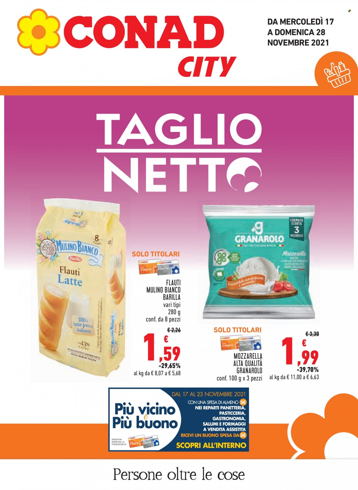 thumbnail - Volantino Conad - 17/11/2021 - 28/11/2021 - Prodotti in offerta - Mulino Bianco, Granarolo, formaggio, mozzarella, Barilla. Pagina 1.