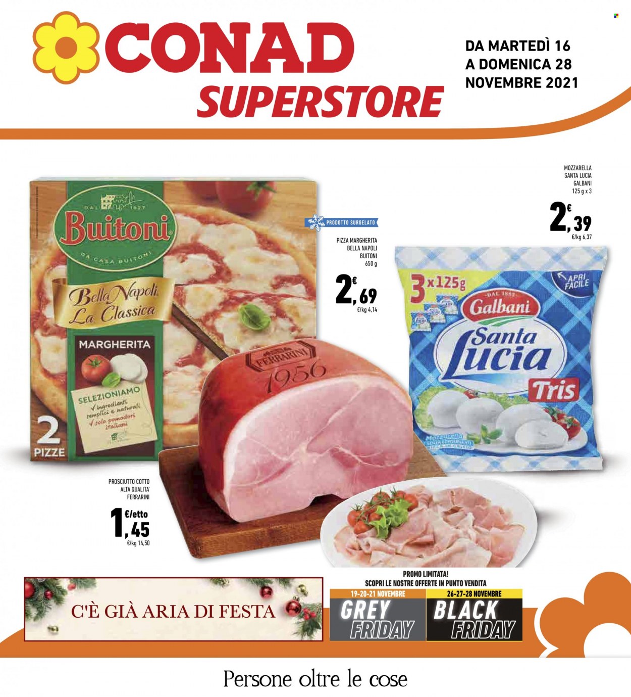 thumbnail - Volantino Conad - 17/11/2021 - 28/12/2021 - Prodotti in offerta - Buitoni, pomodori, Galbani, mozzarella, pizza, pizza Margherita. Pagina 1.