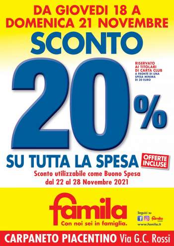 Volantino Famila - 18/11/2021 - 21/11/2021.