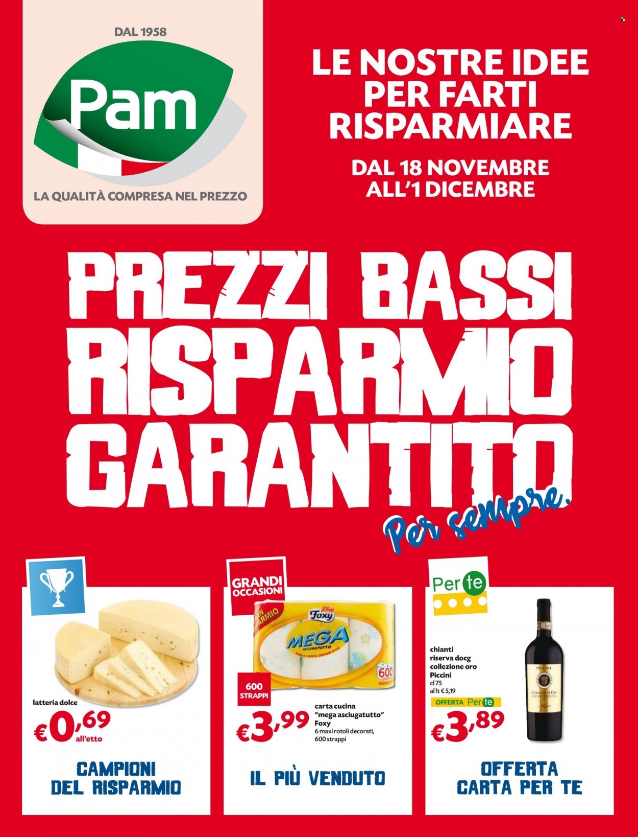 thumbnail - Volantino Pam Panorama - 18/11/2021 - 1/12/2021 - Prodotti in offerta - vino rosso, Chianti, vino, carta cucina, Foxy. Pagina 1.