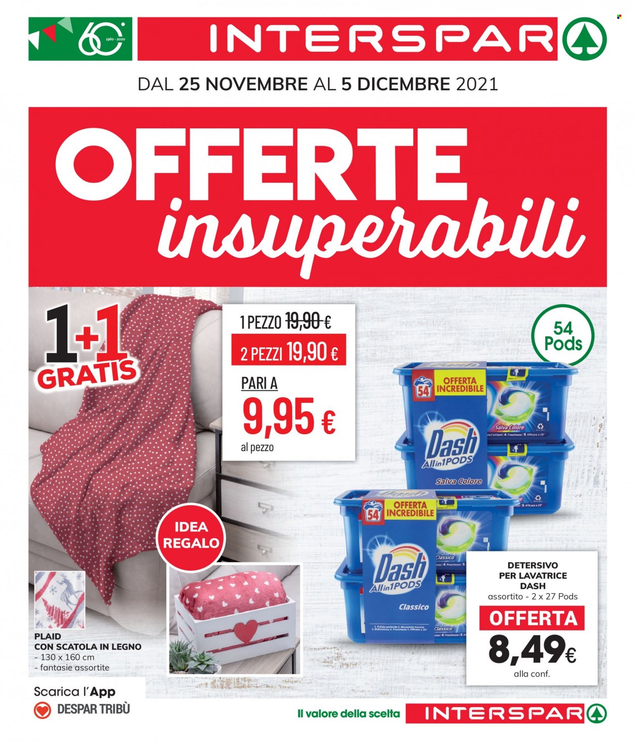 thumbnail - Volantino Interspar - 25/11/2021 - 5/12/2021 - Prodotti in offerta - detersivo per lavatrice, Dash, plaid. Pagina 1.