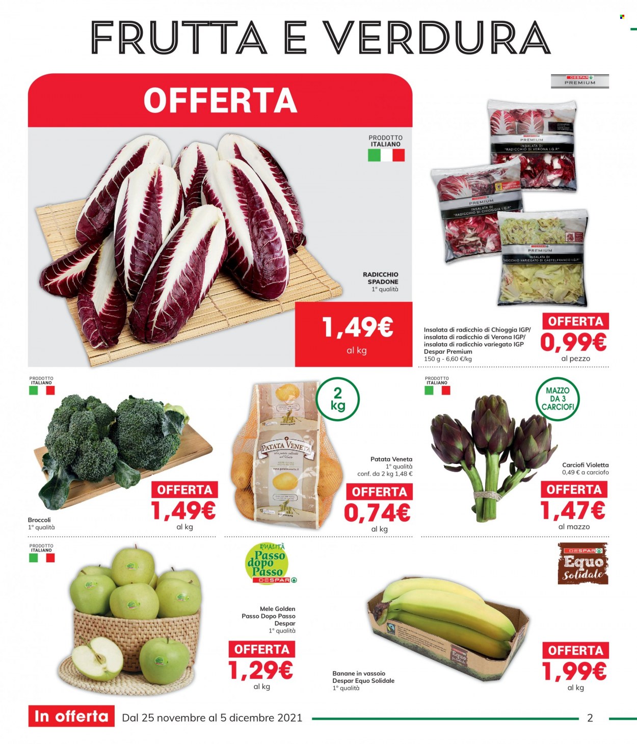 thumbnail - Volantino Interspar - 25/11/2021 - 5/12/2021 - Prodotti in offerta - broccoli, carciofi, radicchio, radicchio di Chioggia, banane, mele. Pagina 2.
