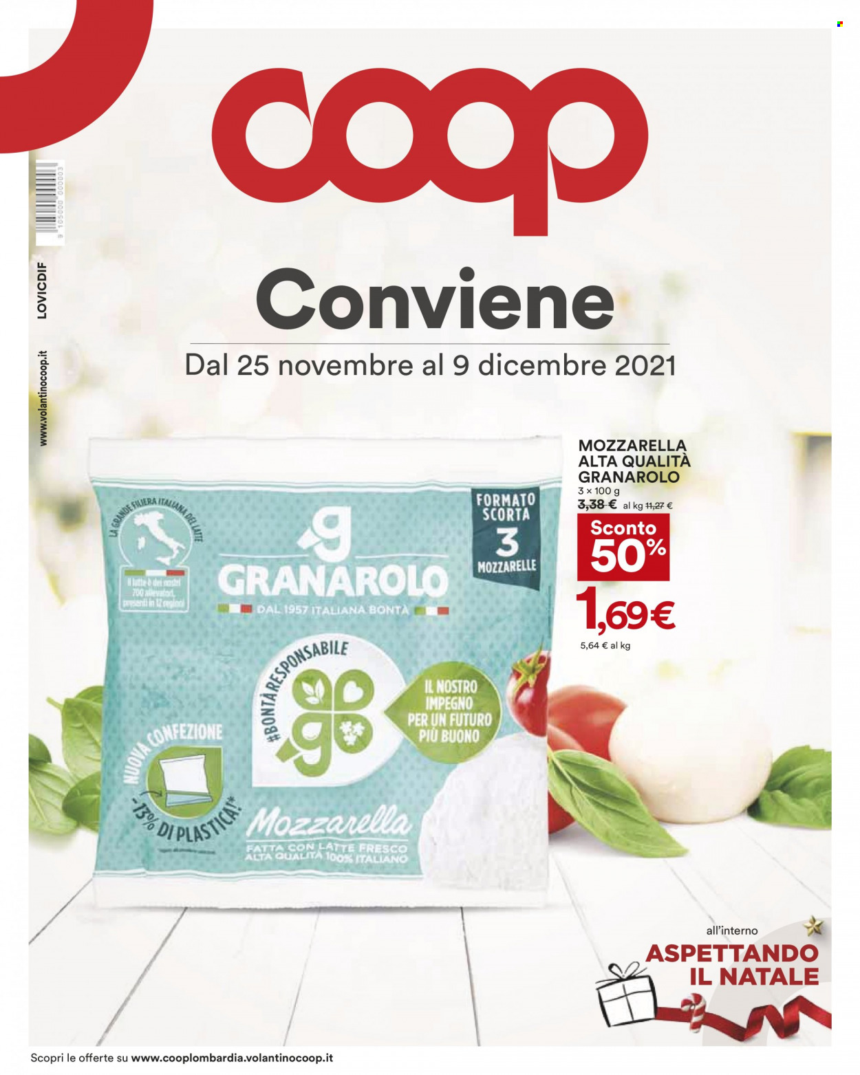 thumbnail - Volantino Coop - 25/11/2021 - 9/12/2021 - Prodotti in offerta - Granarolo, formaggio, mozzarella. Pagina 1.