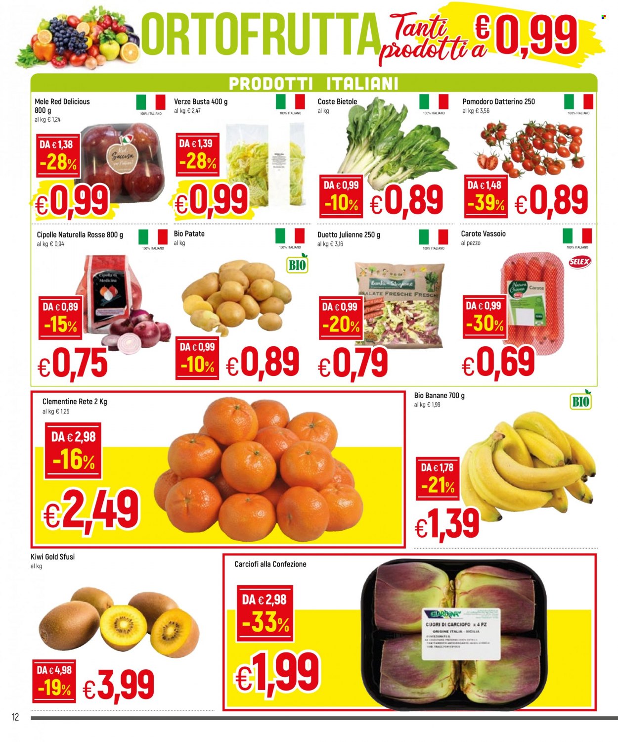 thumbnail - Volantino Famila - 2/12/2021 - 11/12/2021 - Prodotti in offerta - bietole, carciofi, carote, cipolla, pomodorini, Naturella, banane, mele, clementine, Red Delicious, kiwi. Pagina 12.