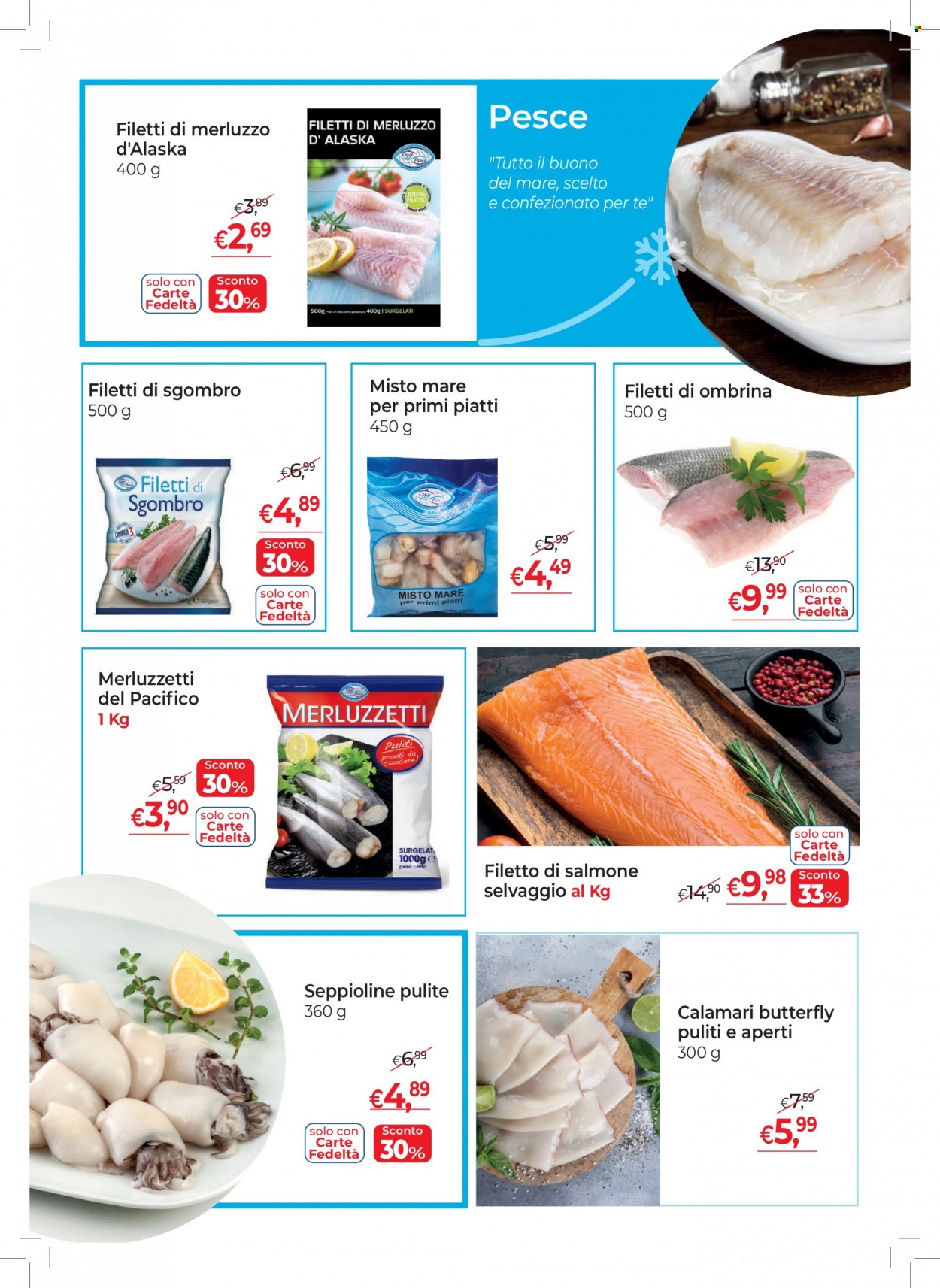 thumbnail - Volantino Gelmarket - 29/11/2021 - 15/12/2021 - Prodotti in offerta - salmone, calamari, filetti di merluzzo, filetti di sgombro, seppioline, sgombro, pesce, merluzzo, ombrina. Pagina 6.