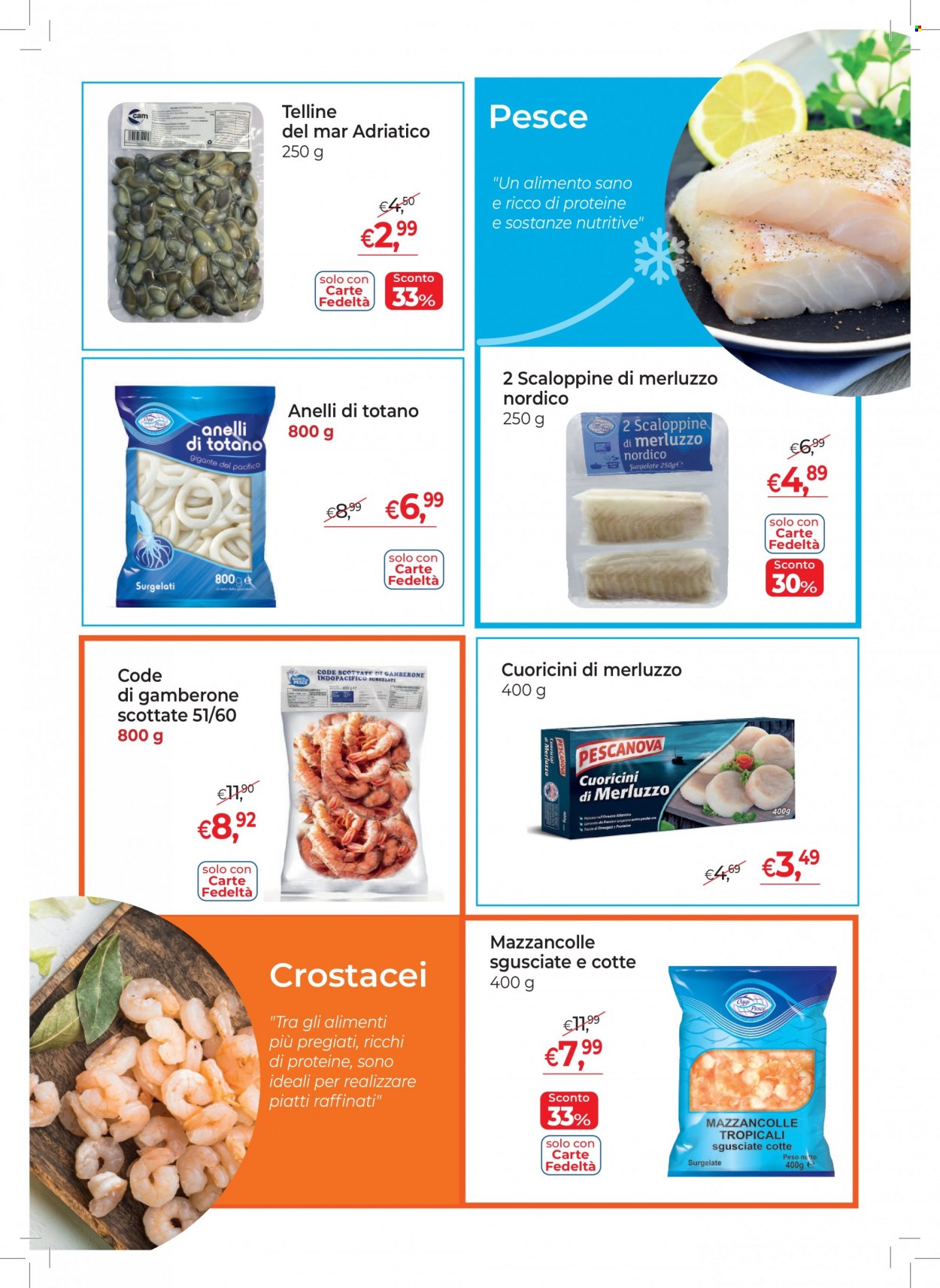 thumbnail - Volantino Gelmarket - 29/11/2021 - 15/12/2021 - Prodotti in offerta - pesce, mazzancolle, merluzzo, telline, totani, anelli di totano. Pagina 7.