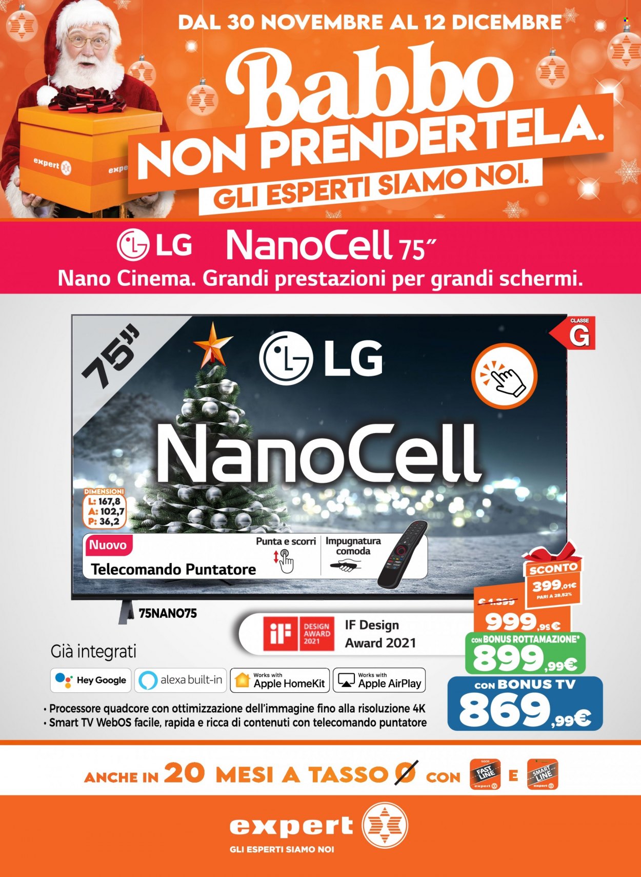 thumbnail - Volantino Expert - 30/11/2021 - 12/12/2021 - Prodotti in offerta - LG, Smart TV, televisore. Pagina 1.