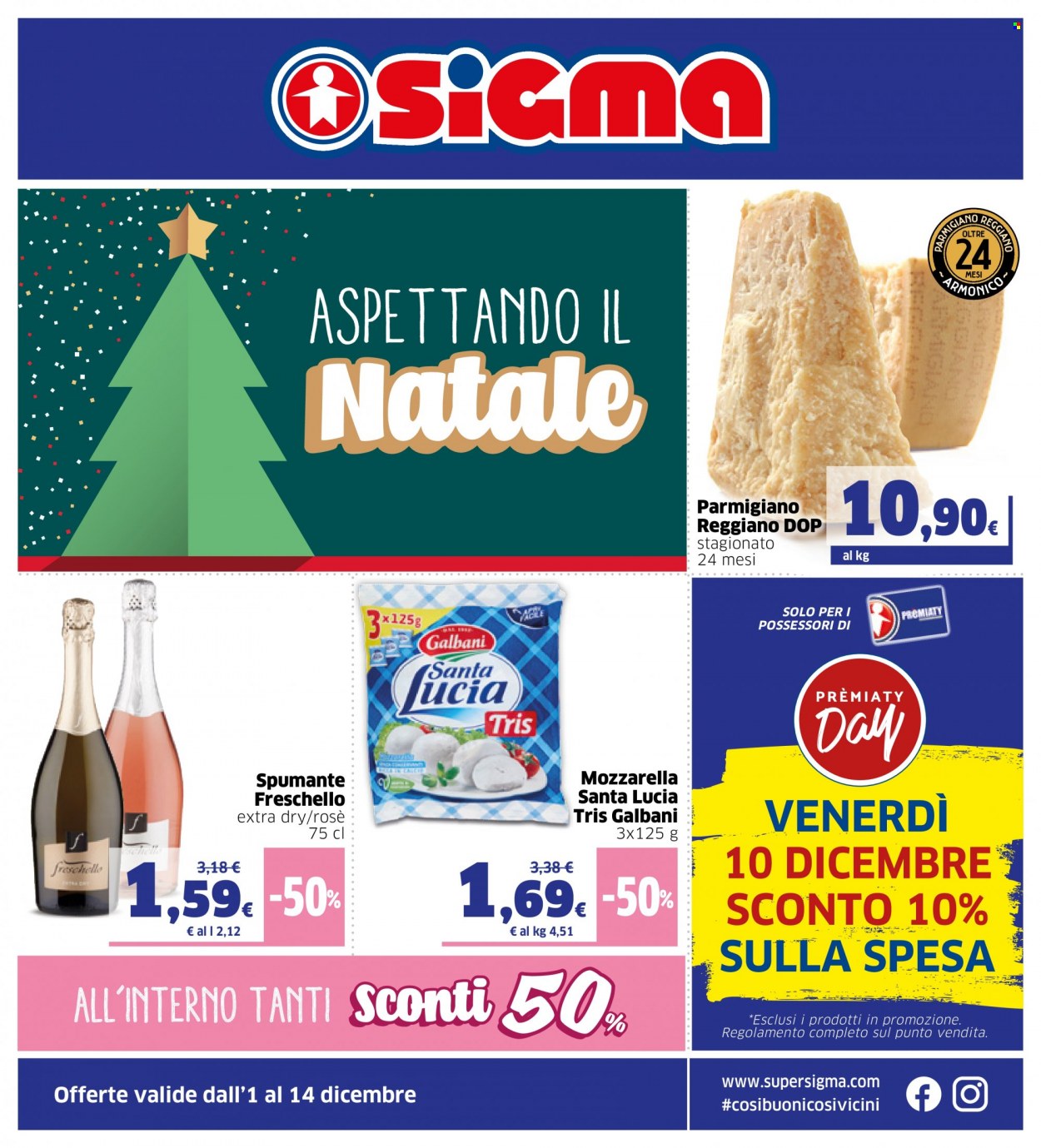 Volantino Sigma - 1/12/2021 - 14/12/2021 - Prodotti in offerta - Galbani, mozzarella, parmigiano, Spumante. Pagina 1.