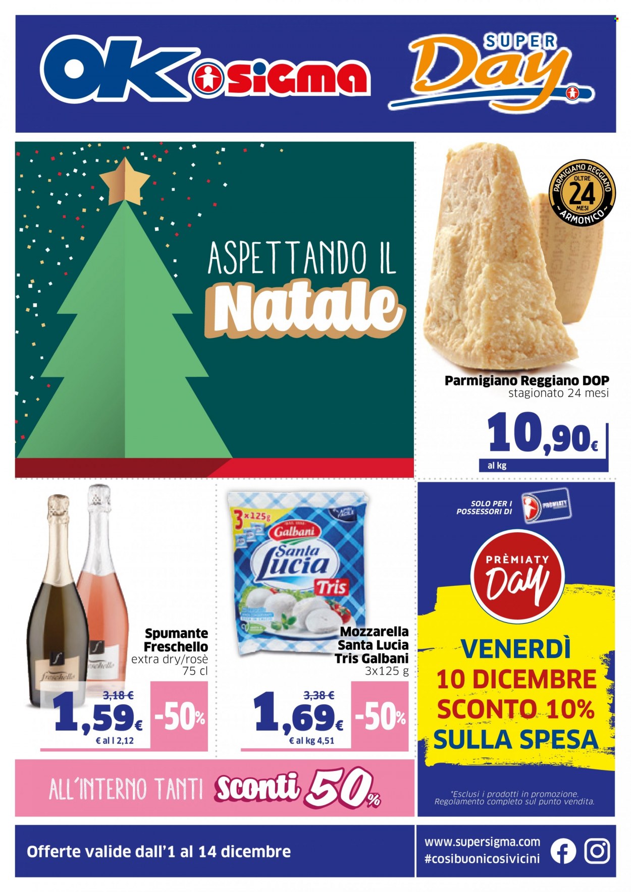 thumbnail - Volantino Sigma - 1/12/2021 - 14/12/2021 - Prodotti in offerta - Galbani, mozzarella, parmigiano, Spumante. Pagina 1.