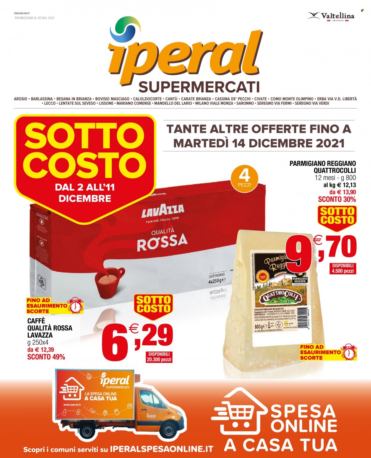 thumbnail - Volantino Iperal - 2/12/2021 - 14/12/2021 - Prodotti in offerta - parmigiano, caffè, Lavazza, caffè macinato. Pagina 1.