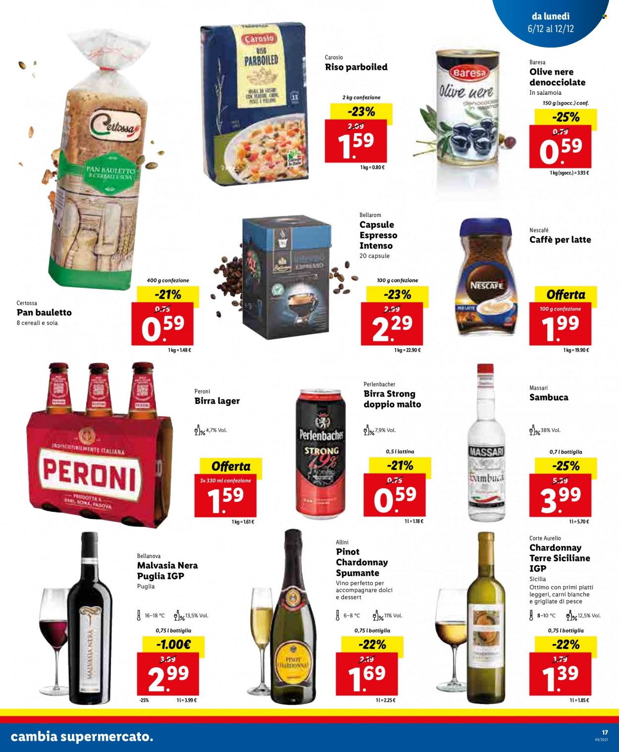 thumbnail - Volantino Lidl - 6/12/2021 - 12/12/2021 - Prodotti in offerta - Peroni, birra, bauletto, latte, soia, riso parboiled, vino. Pagina 17.