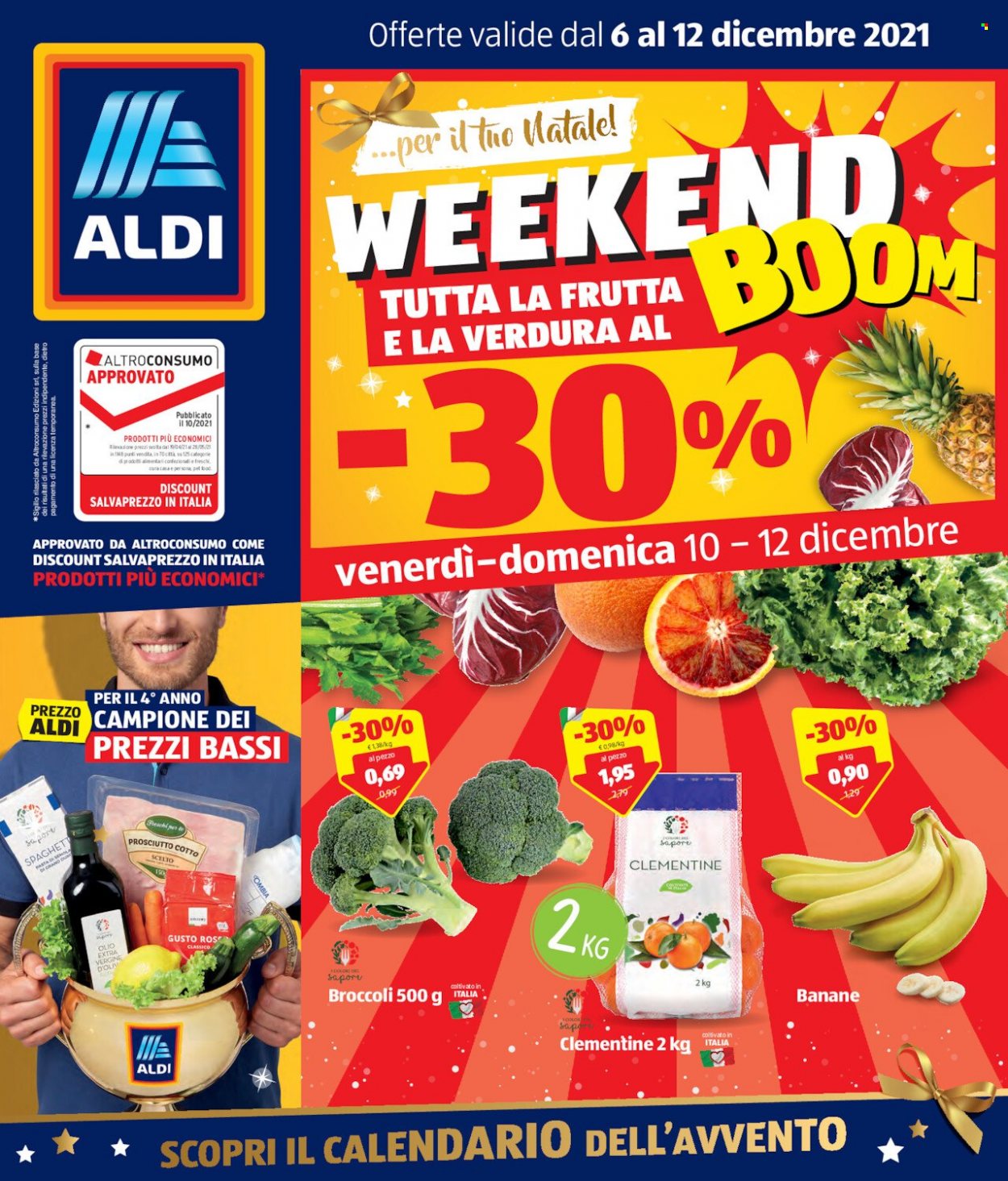 thumbnail - Volantino Aldi - 6/12/2021 - 12/12/2021 - Prodotti in offerta - broccoli, banane, clementine, olio, calendario dell'Avvento. Pagina 1.