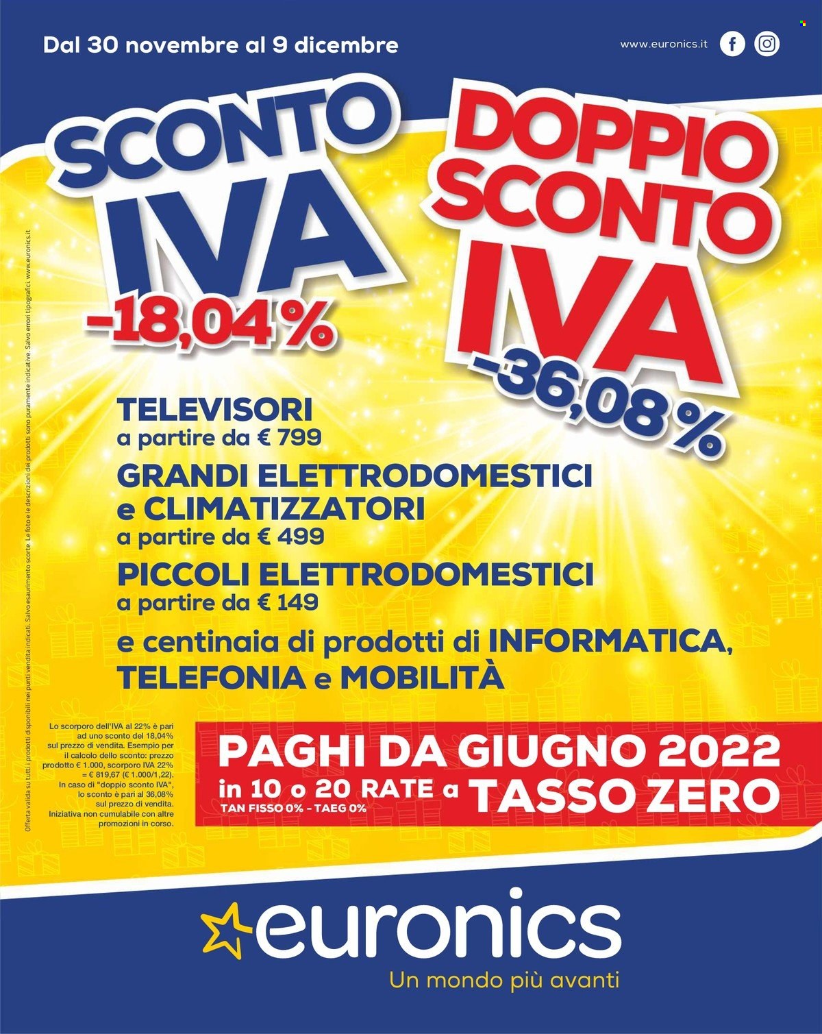 thumbnail - Volantino Euronics - 30/11/2021 - 9/12/2021 - Prodotti in offerta - televisore, climatizzatore. Pagina 1.