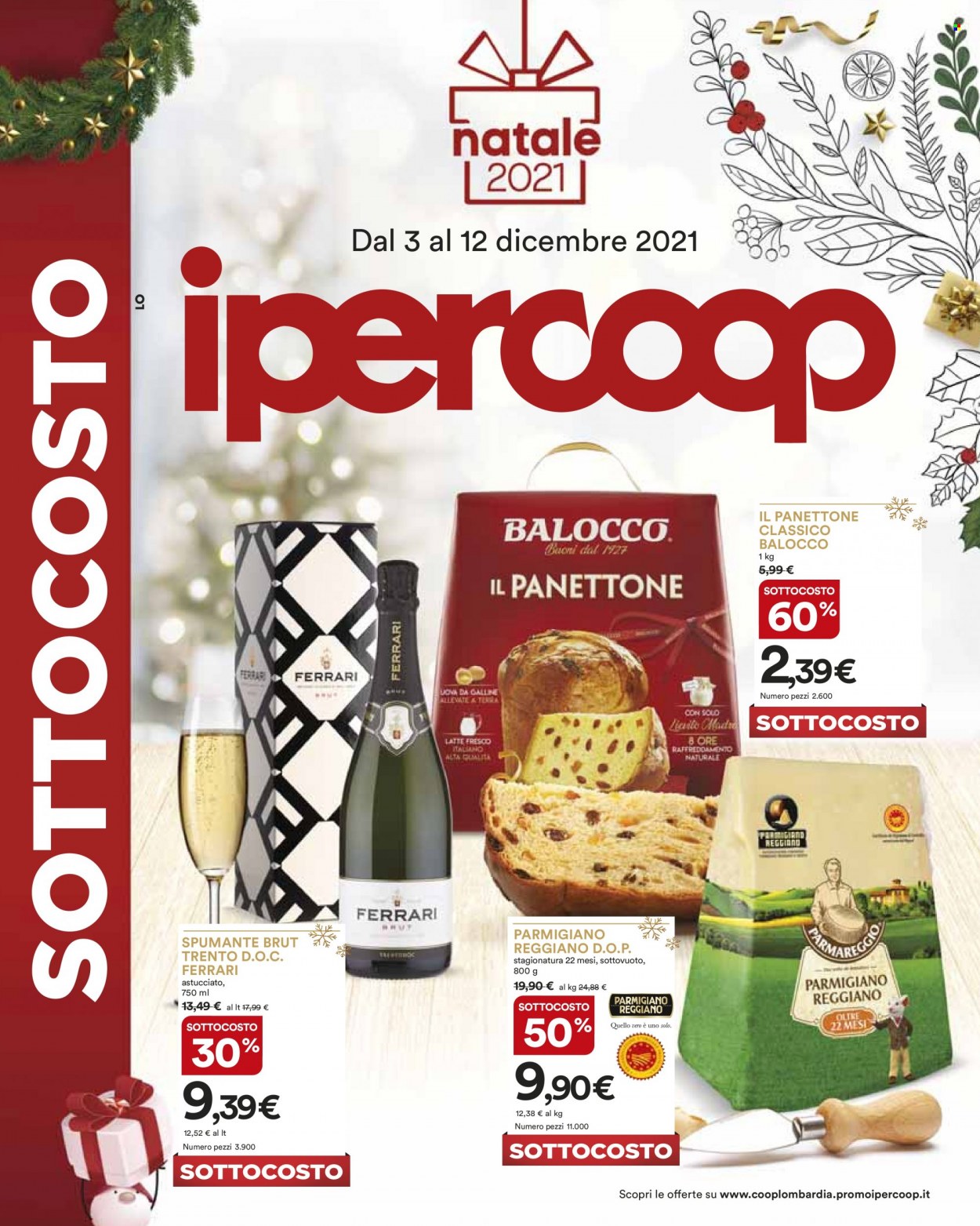 thumbnail - Volantino Coop - 3/12/2021 - 12/12/2021 - Prodotti in offerta - panettone, Balocco, parmigiano, latte, uova, Spumante. Pagina 1.