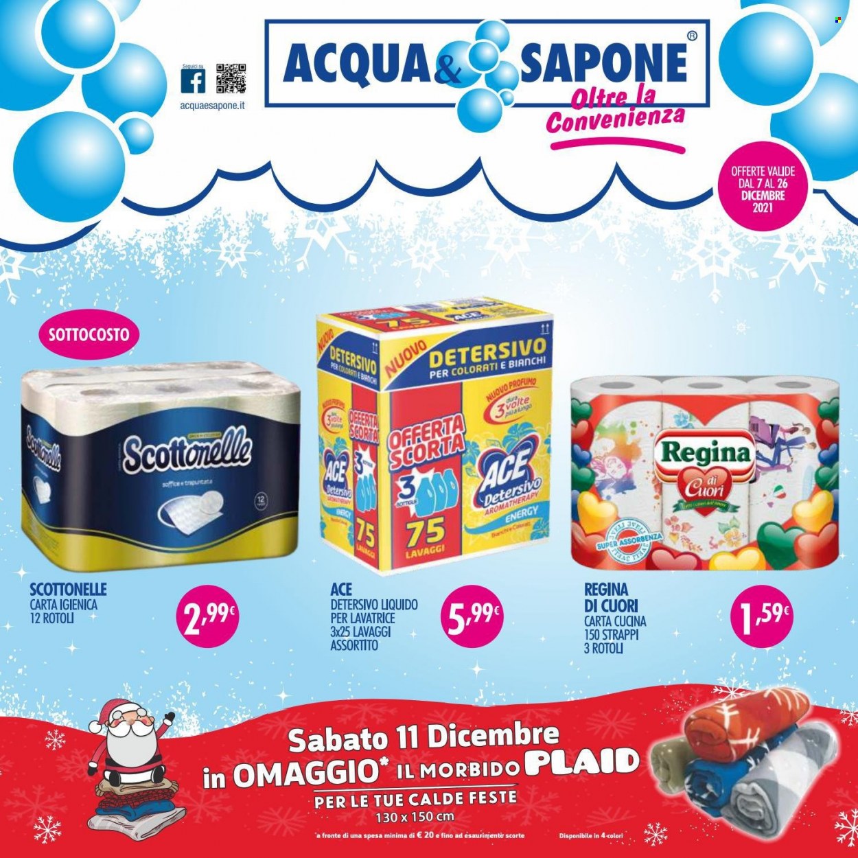 thumbnail - Volantino Acqua & Sapone - 7/12/2021 - 26/12/2021 - Prodotti in offerta - carta cucina, carta igienica, Regina, Ace, sapone, profumo. Pagina 1.