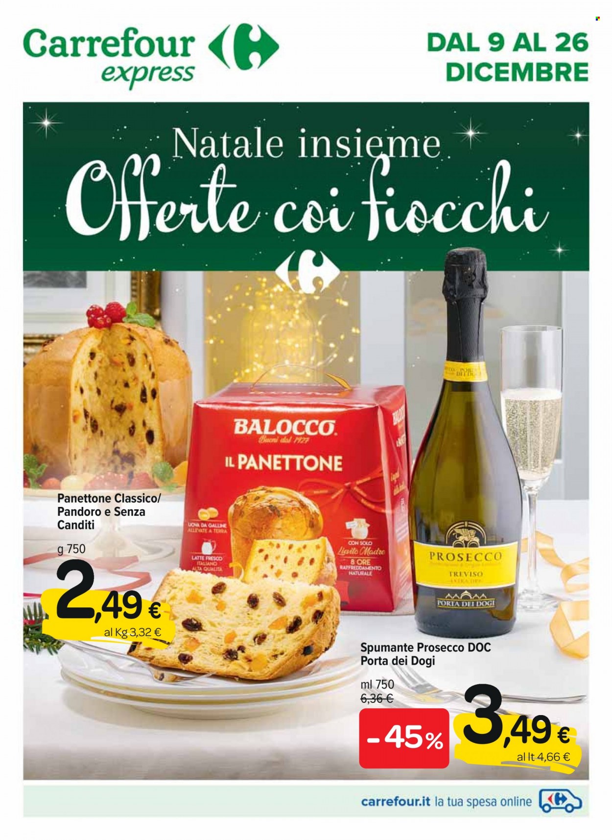 thumbnail - Volantino Carrefour - 9/12/2021 - 26/12/2021 - Prodotti in offerta - pandoro, panettone, Balocco, latte, Spumante, Prosecco. Pagina 1.