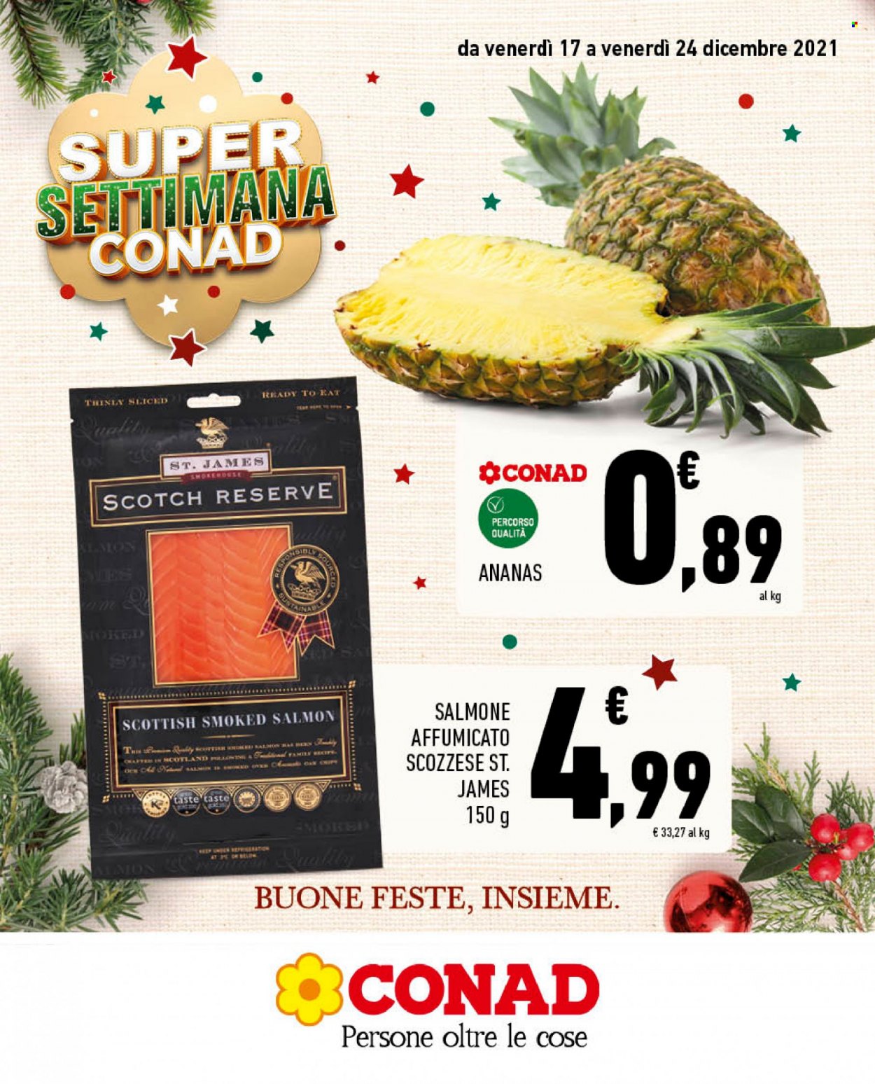 thumbnail - Volantino Conad - 17/12/2021 - 24/12/2021 - Prodotti in offerta - ananas, salmone, salmone affumicato. Pagina 1.