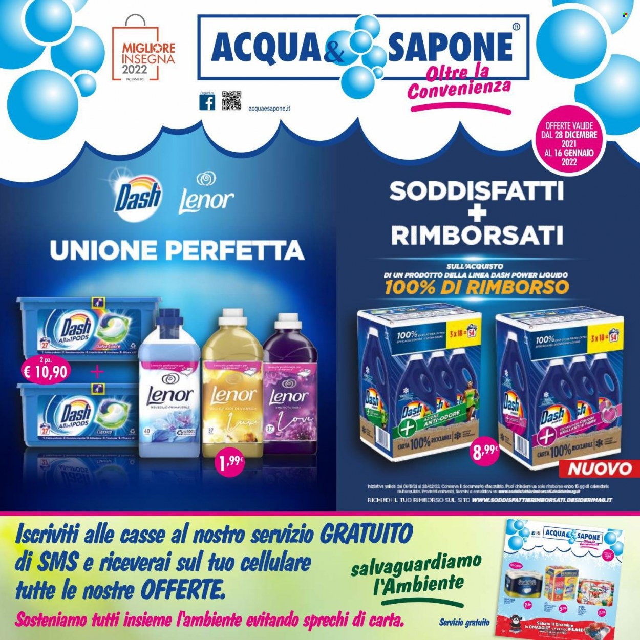Volantino Acqua & Sapone - 28/12/2021 - 16/1/2022 - Prodotti in offerta - Lenor, Dash, sapone. Pagina 1.